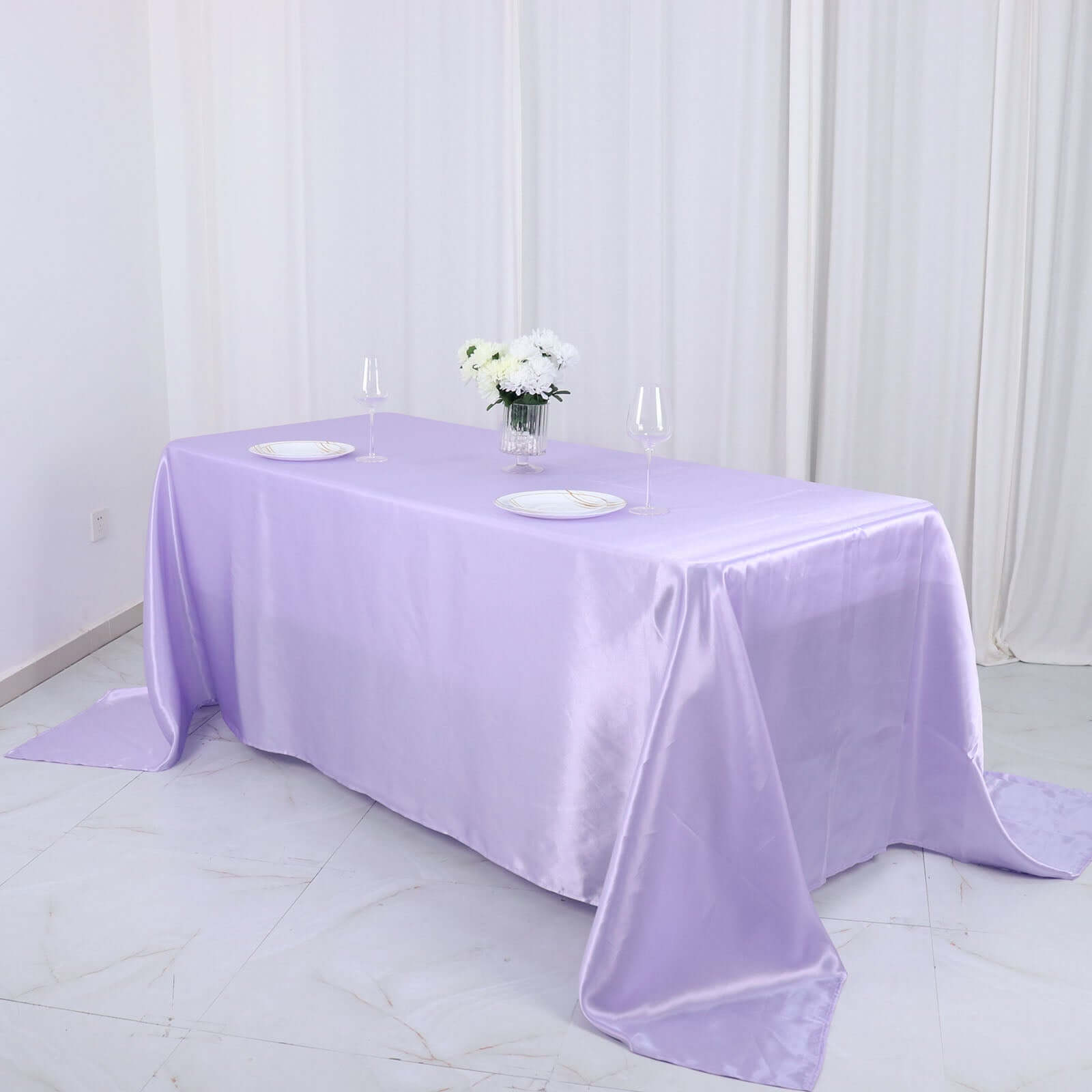 Satin Rectangular 90x132 Tablecloth Lavender Lilac Satin - Seamless Table Cover