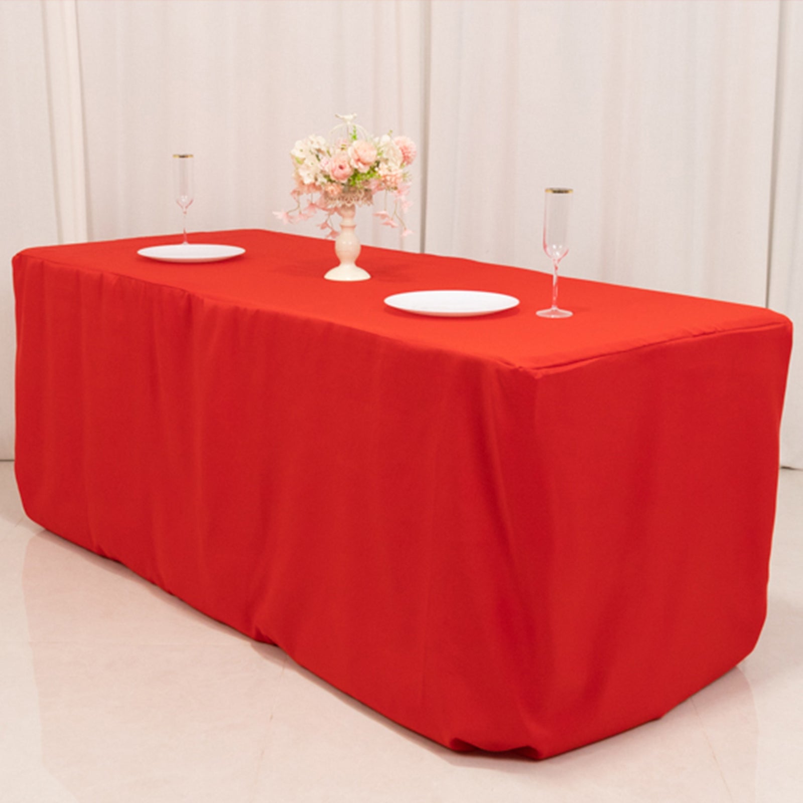 Premium Polyester 6ft Rectangle Tablecloth Red Durable Fitted 220GSM Table Cover