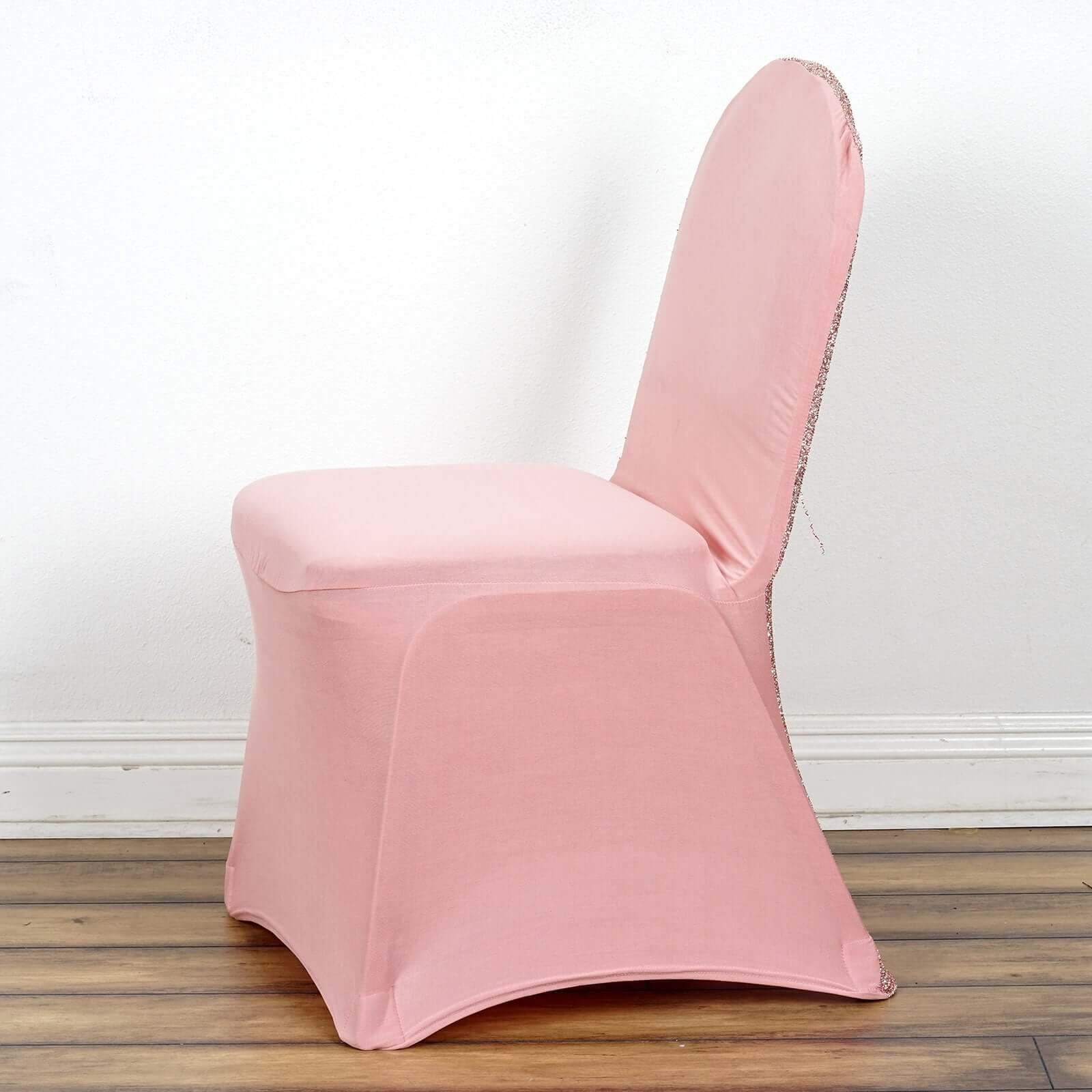 Spandex Chair Cover with Metallic Shimmer Tinsel Back for Banquet Chairs Rose Gold - Fitted Slipcover