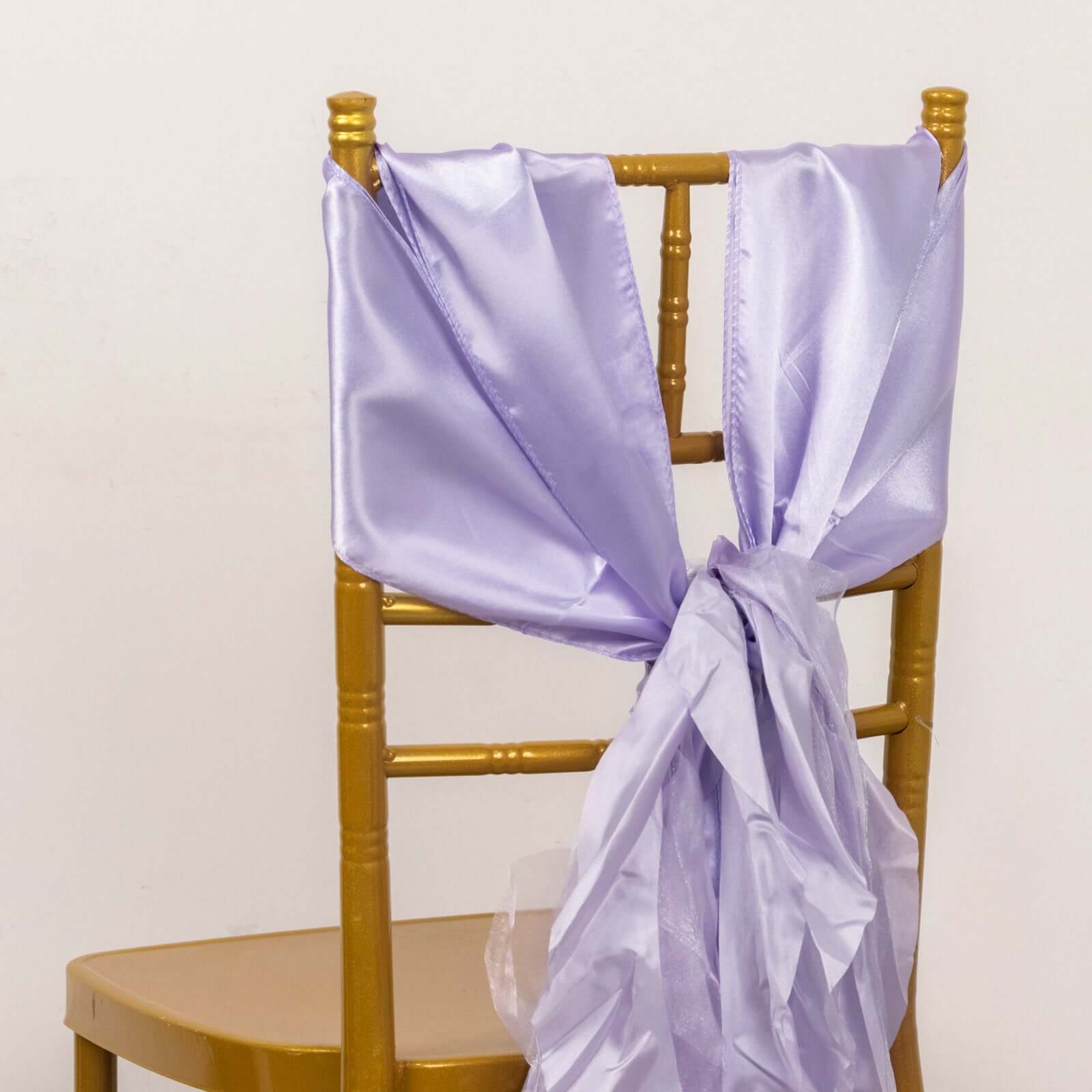 5 Pack Chiffon Satin Chair Sashes Lavender Lilac - Easy to Install Ruffled Curly Willow