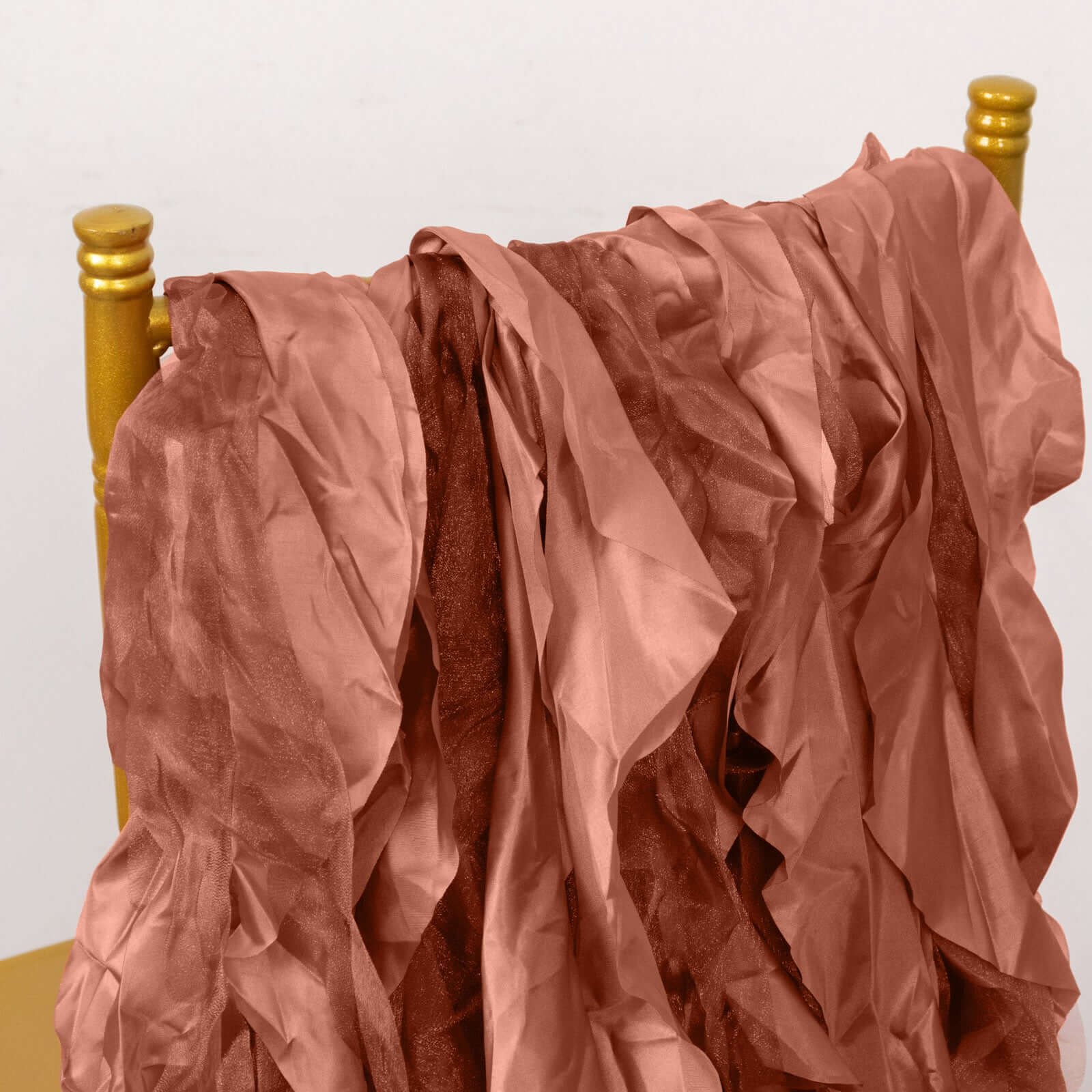 5 Pack Chiffon Satin Chair Sashes Terracotta (Rust) - Easy to Install Ruffled Curly Willow