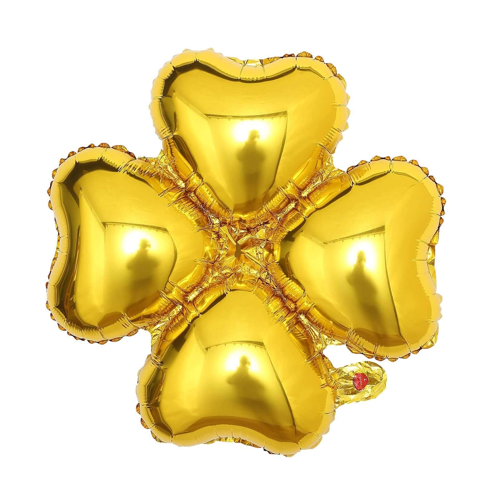 10 Pack 15 Shiny Gold Four Leaf Clover Shaped Mylar Foil Balloons