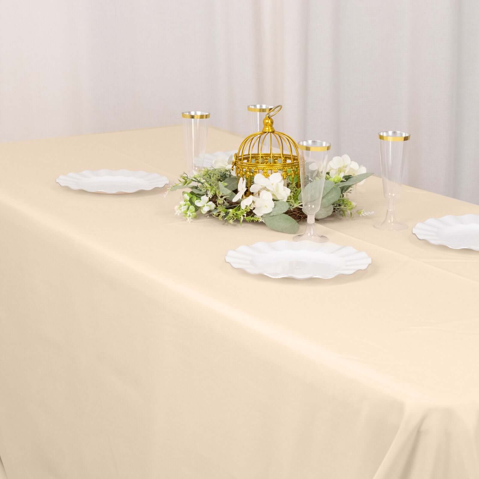 Premium Polyester 90x156 Rectangle Tablecloth Beige - Seamless 220GSM Stain-Resistant Table Cover