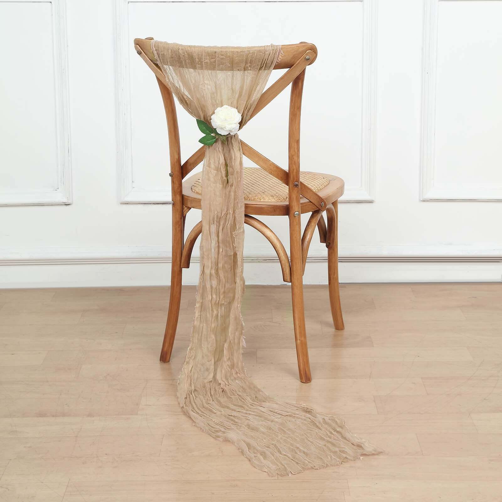 5 Pack Cheesecloth Gauze 16x88 Chair Sashes Beige - Boho Chair Decorations