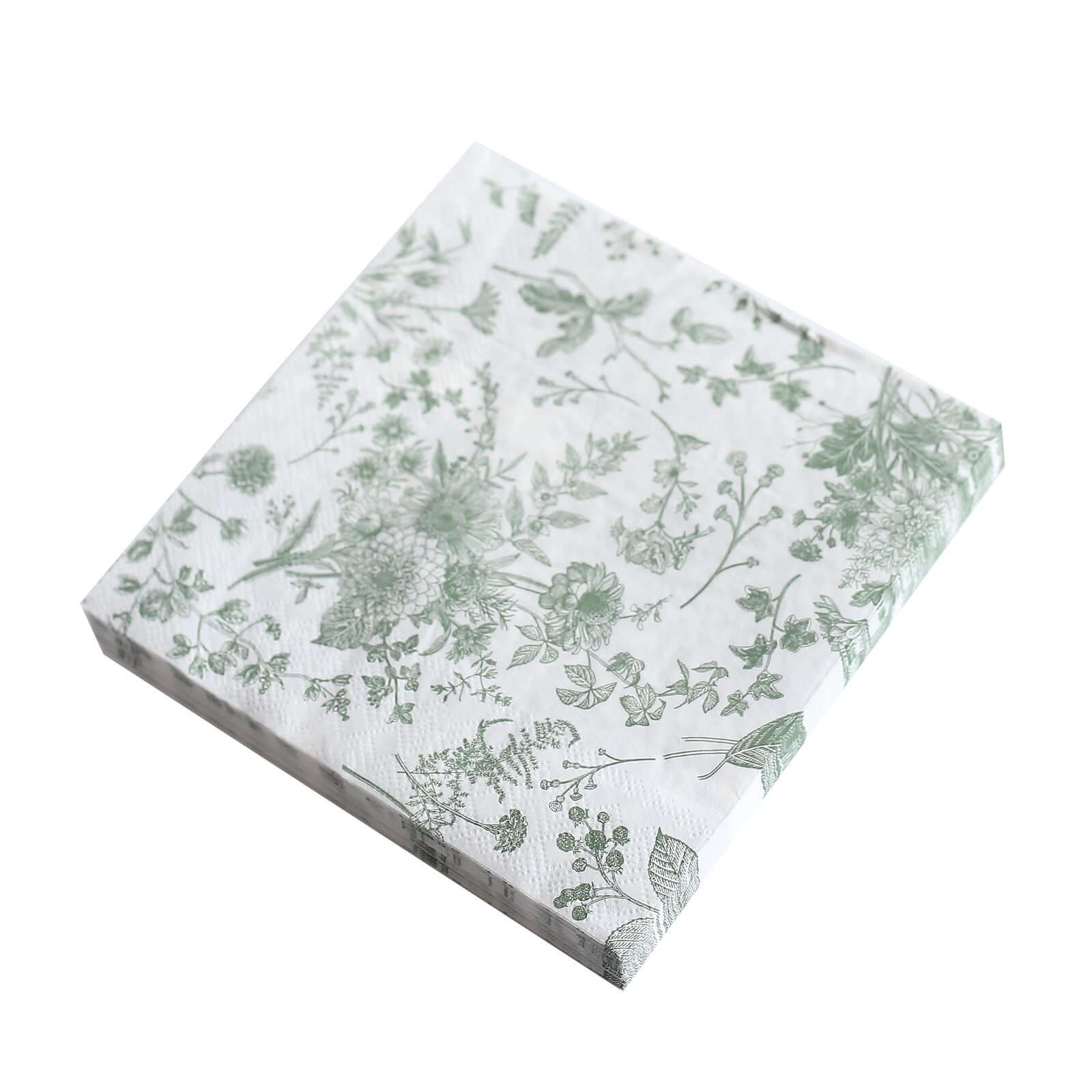 20-Pack Paper Cocktail Napkins with French Toile Print White/Sage Green - Disposable 2 Ply Beverage Napkins for Events 5x5