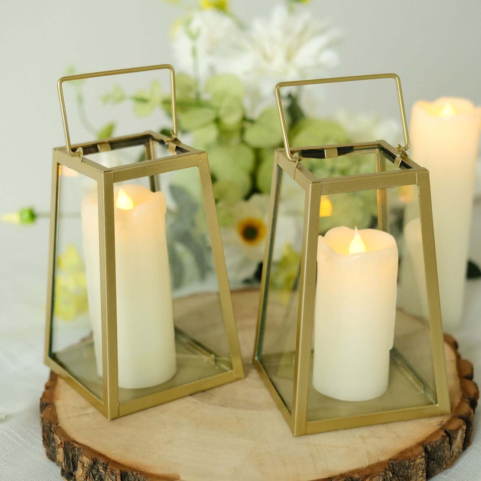 2-Pack Metal Candle Lanterns Trapezoid Geometric Design Gold - Hanging Terrariums Table Centerpieces for Indoor/Outdoor 6