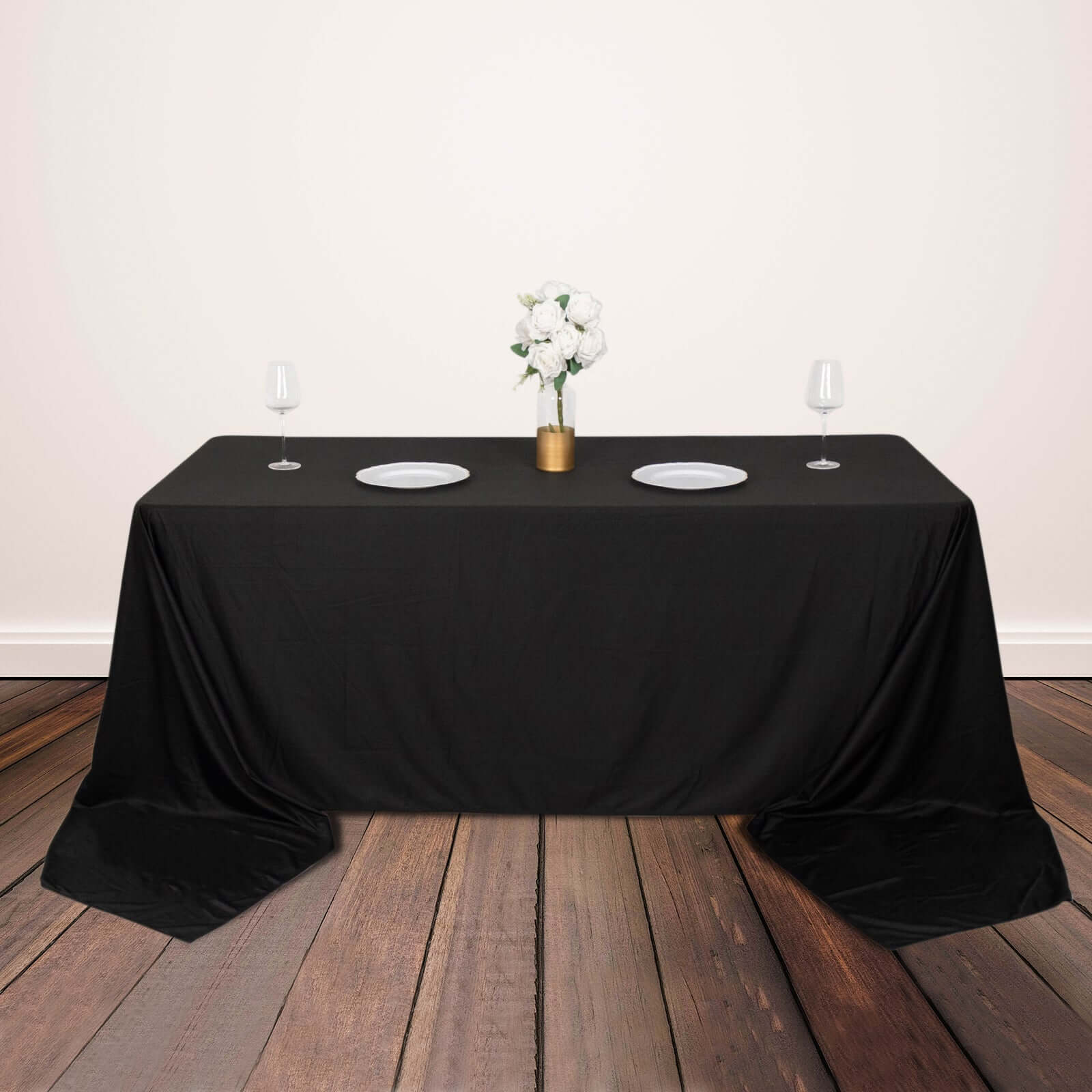 Premium Scuba Rectangular 90x156 Tablecloth Black - Wrinkle Free, Stain Resistant & Seamless Table Cover for Weddings and Parties