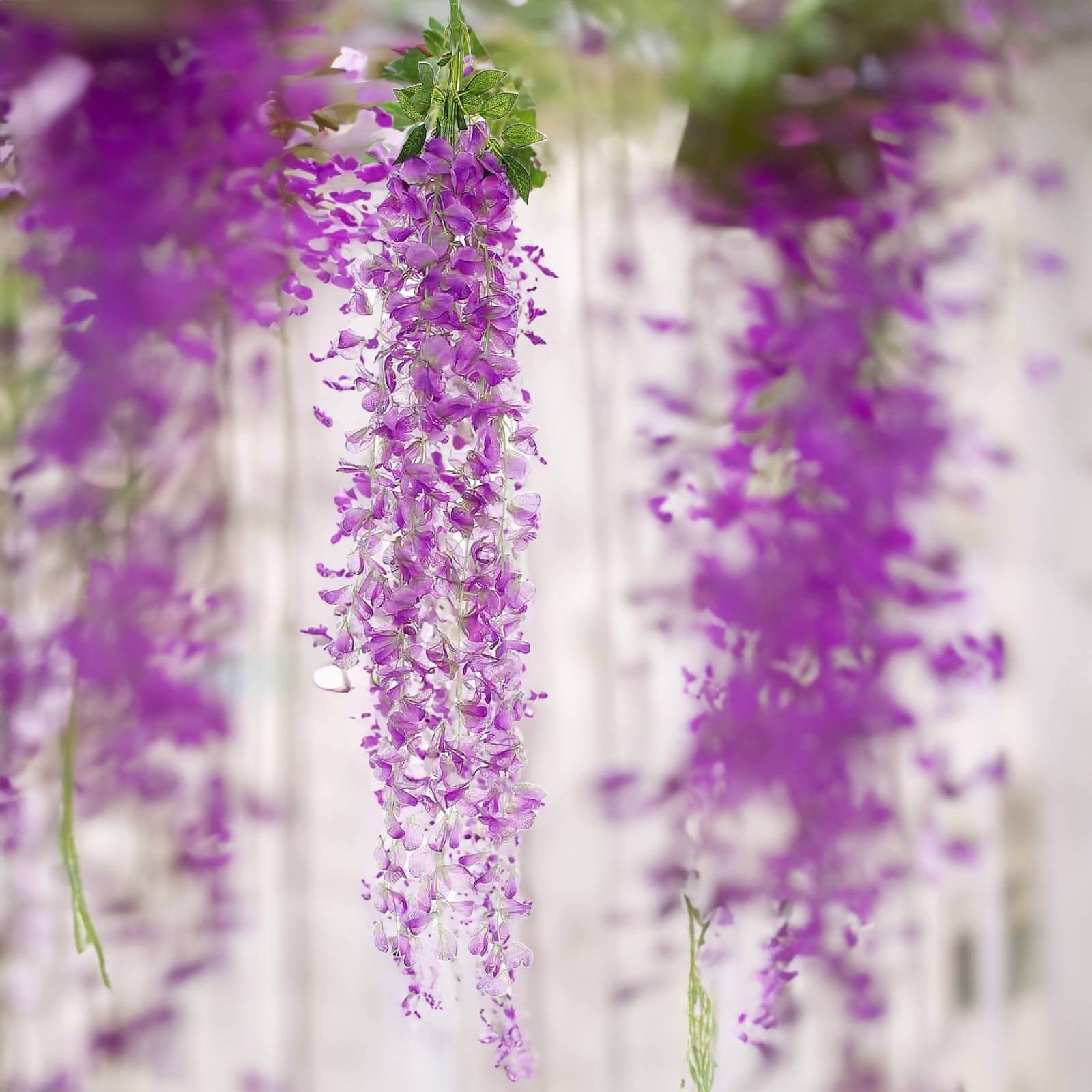 42 Silk Hanging Wisteria Flower Garland Vines in Lavender Lilac, Elaborated 5 Full Strands in 1 Bush