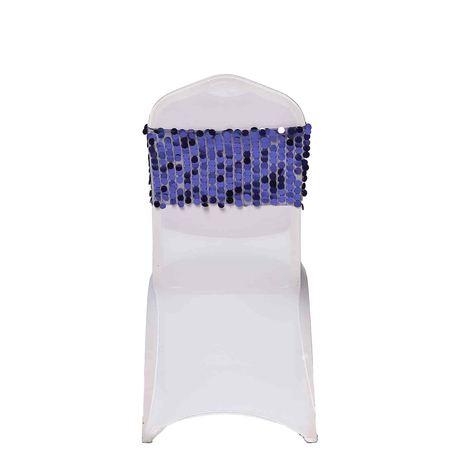 5 Pack Big Payette Sequin 13x10 Chair Sash Bands Navy Blue - Stylish Glittering Decor for Weddings & Gatherings