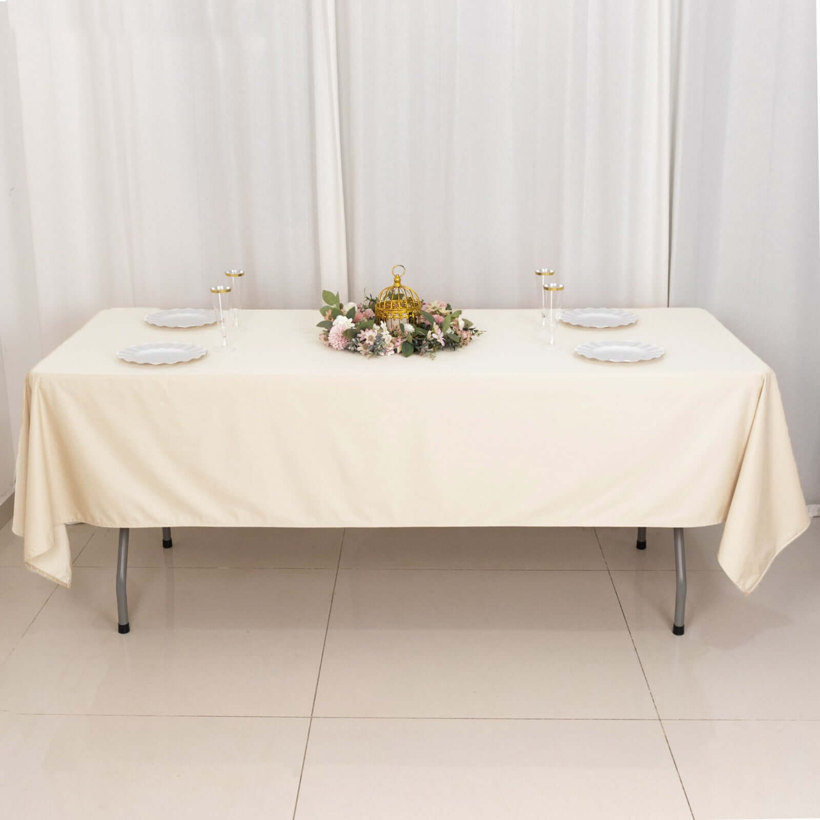 Premium Scuba Rectangular 60x102 Tablecloth Beige - Wrinkle Free & Stain Resistant Table Cover