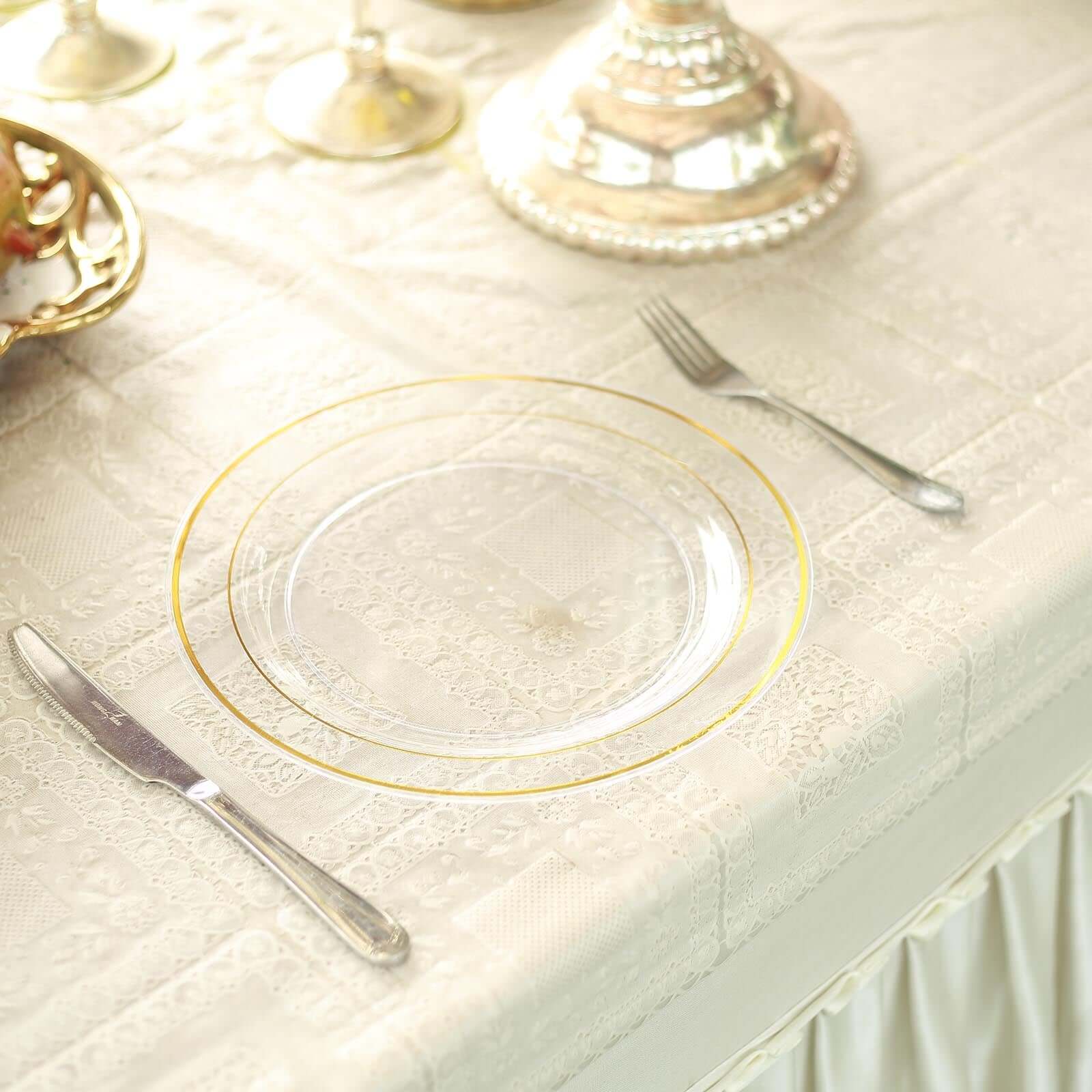 10-Pack Plastic Dinner Plates Clear with Très Chic Gold Rim - Perfect Disposable Party Plates 10