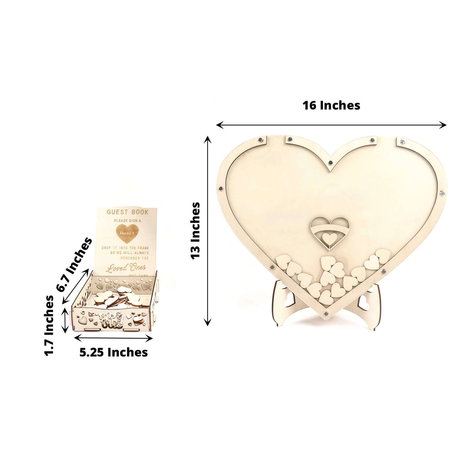 13 Wooden Heart Drop Top Frame Wedding Guest Book Alternative, Rustic Sign Display Stand