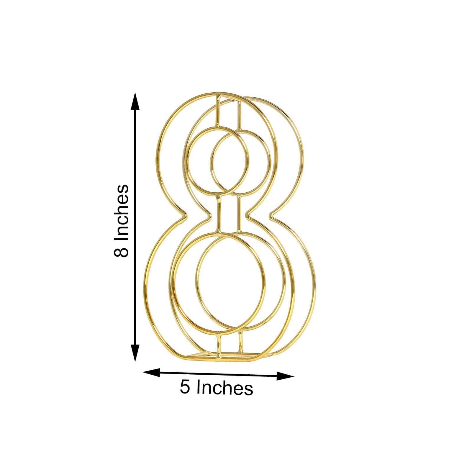 8 Tall Gold Freestanding 3D Decorative Metal Wire Numbers, Wedding Table Numbers -8