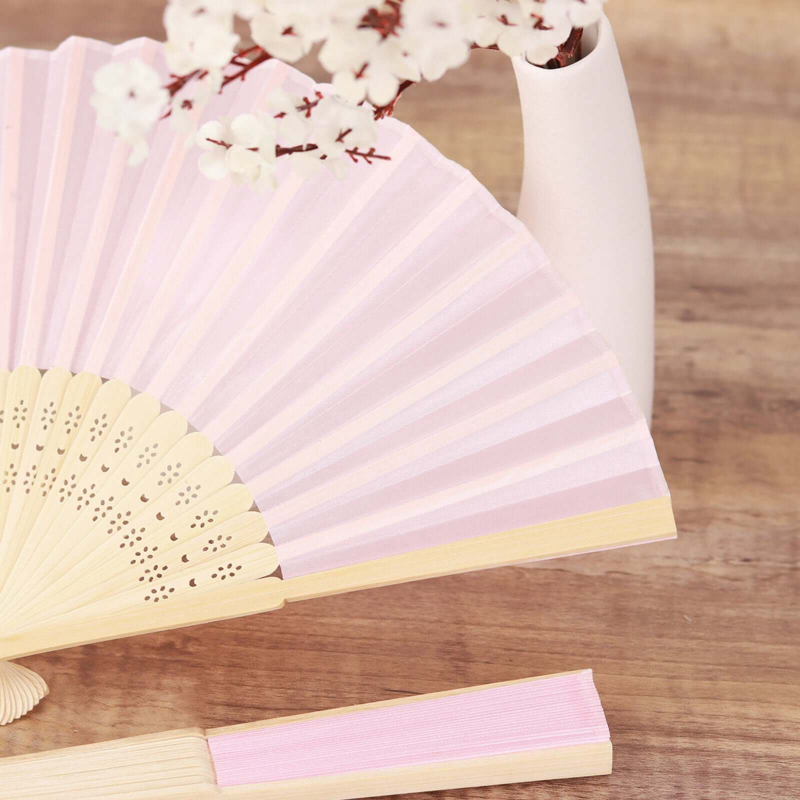 5 Pack Blush Asian Silk Folding Fans Party Favors, Oriental Folding Fan Favors