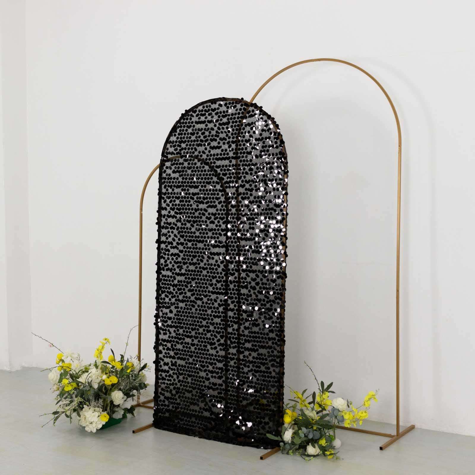 6ft Sparkly Black Big Payette Sequin Fitted Wedding Arch Cover for Round Top Chiara Backdrop Stand