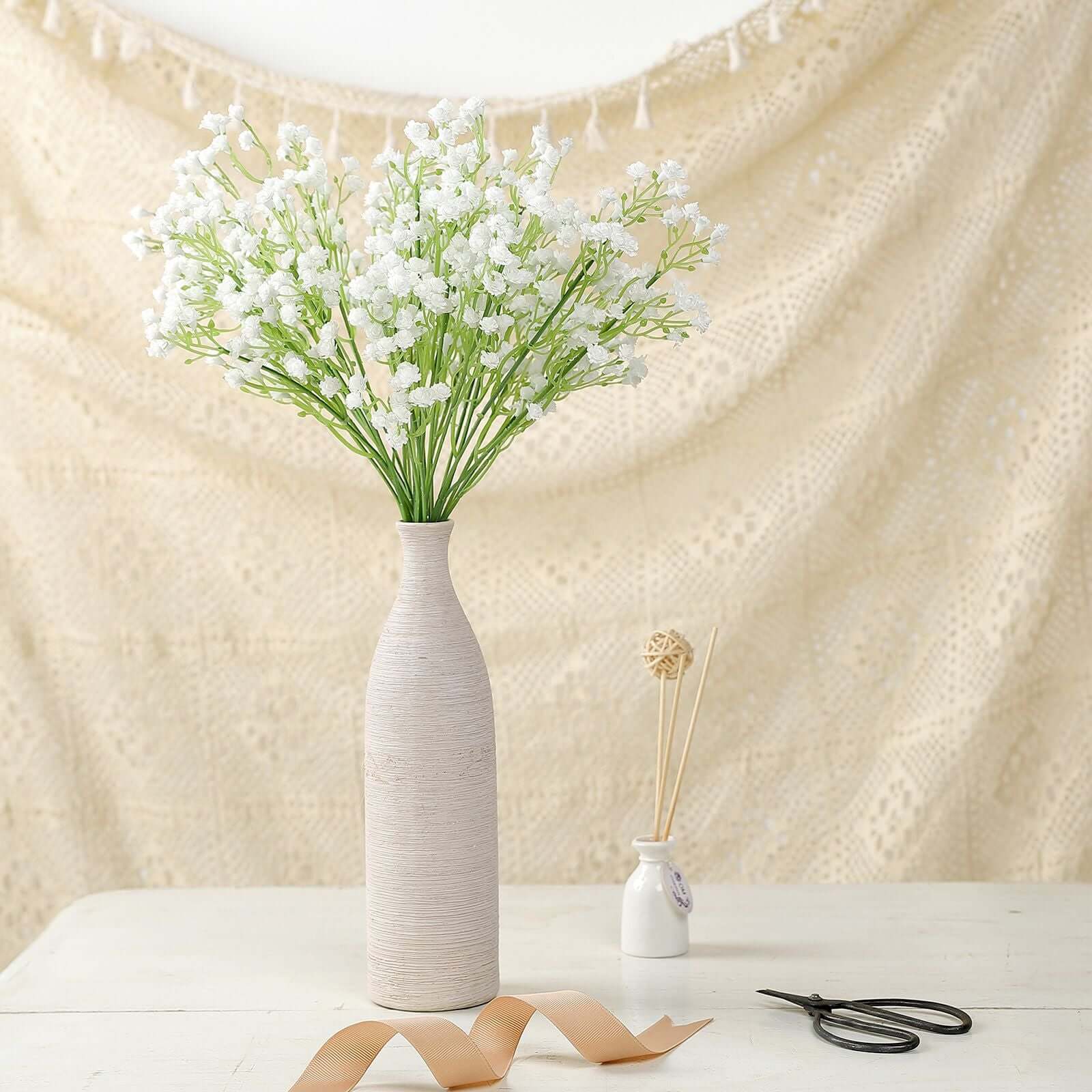 12 Stems 22 White Artificial Silk Babys Breath Gypsophila Flowers