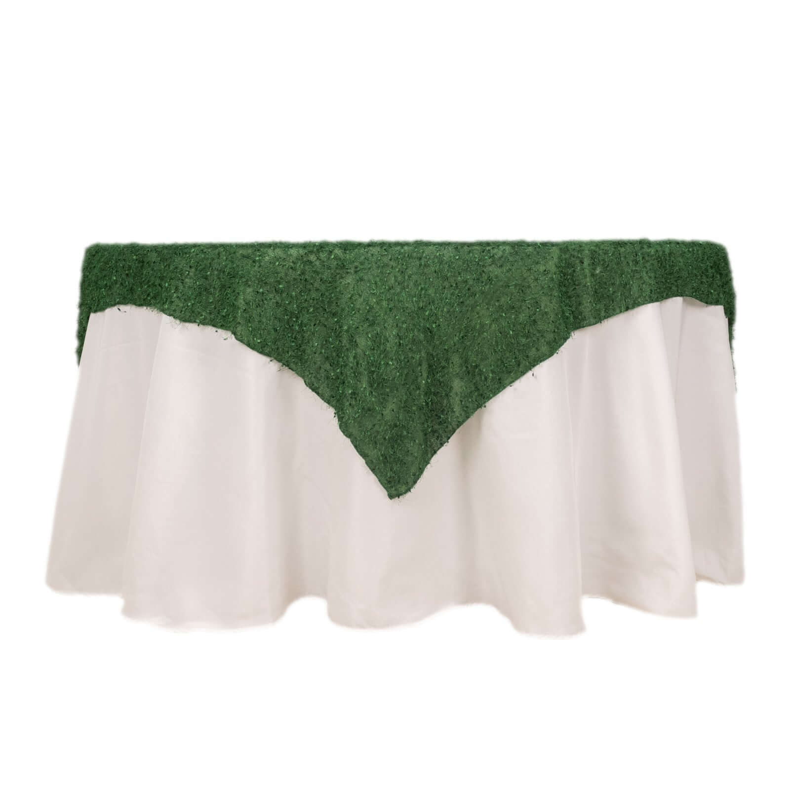 Polyester 72x72 Table Overlay Square Tablecloth Green - Fringe Shag Table Topper