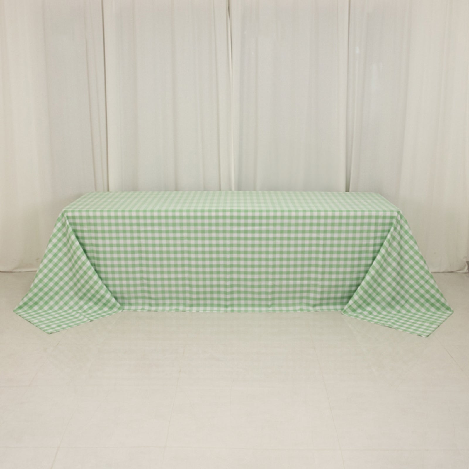 Polyester 90x156 Rectangle Tablecloth White/Sage Green - Seamless Checkered Buffalo Plaid Table Cover