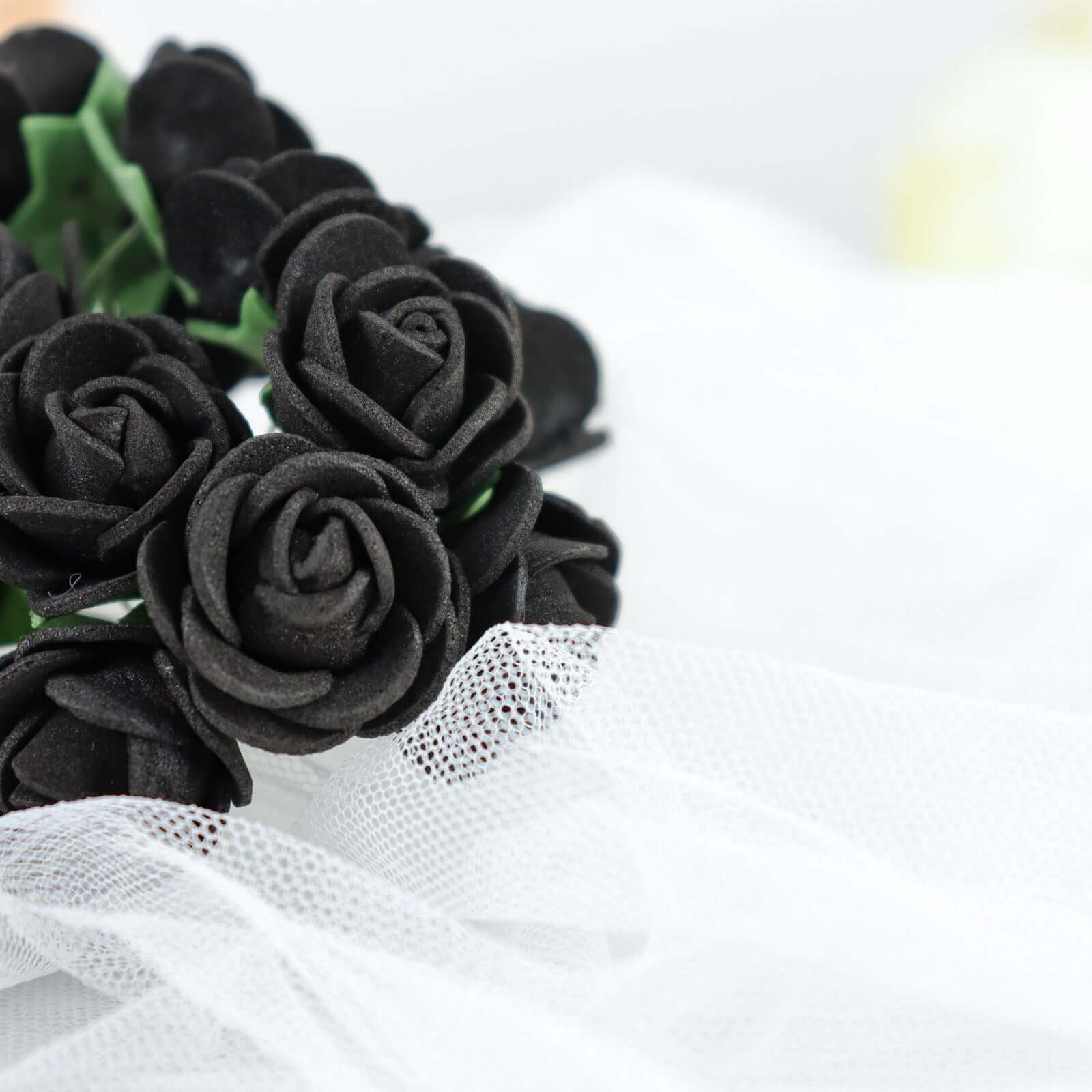 48 Roses 1 Black Real Touch Artificial DIY Foam Rose Flowers With Stem, Craft Rose Buds