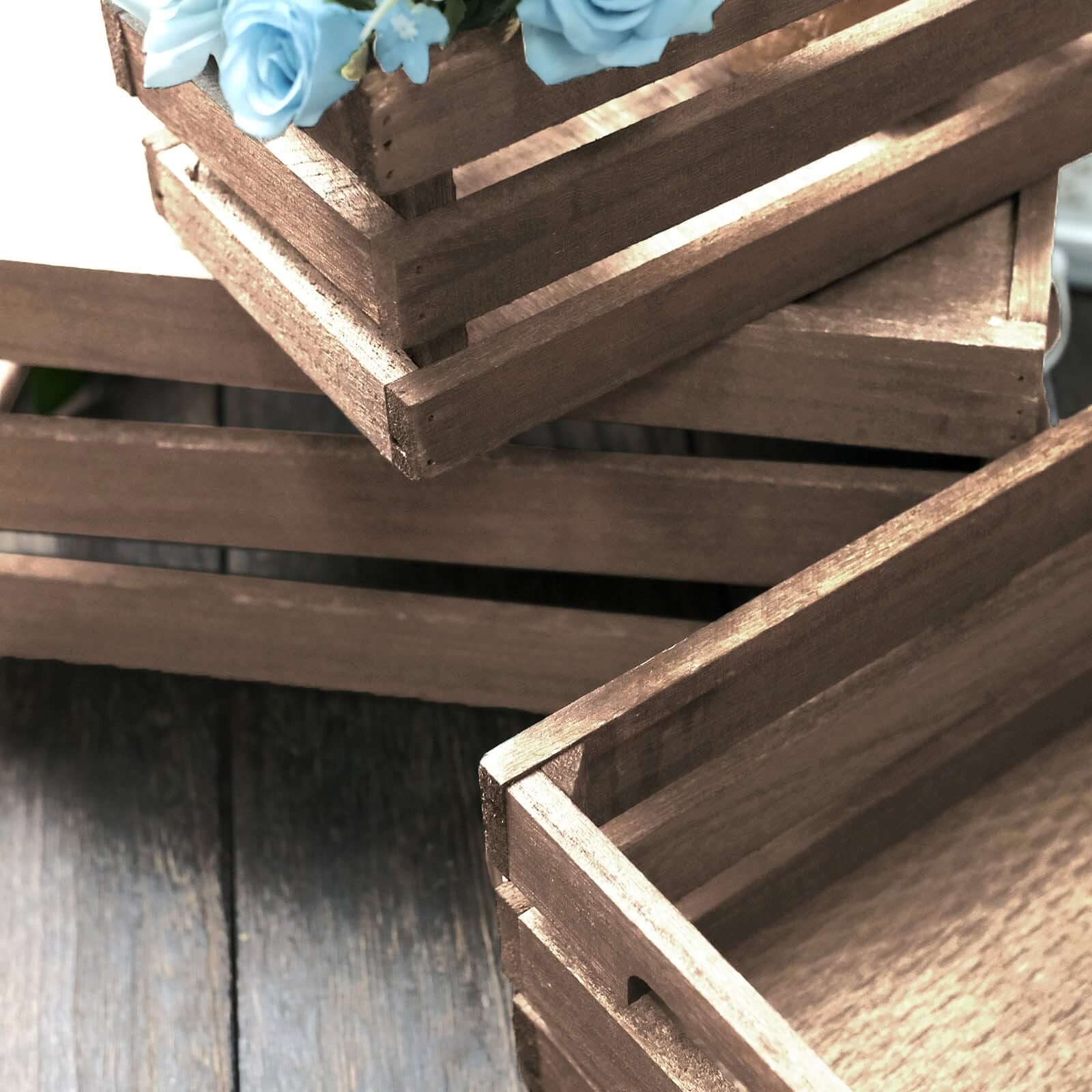 Set of 3 Rustic Wooden Crates Smoked Brown - Multi-Purpose Planters, Storage Containers & Display Risers