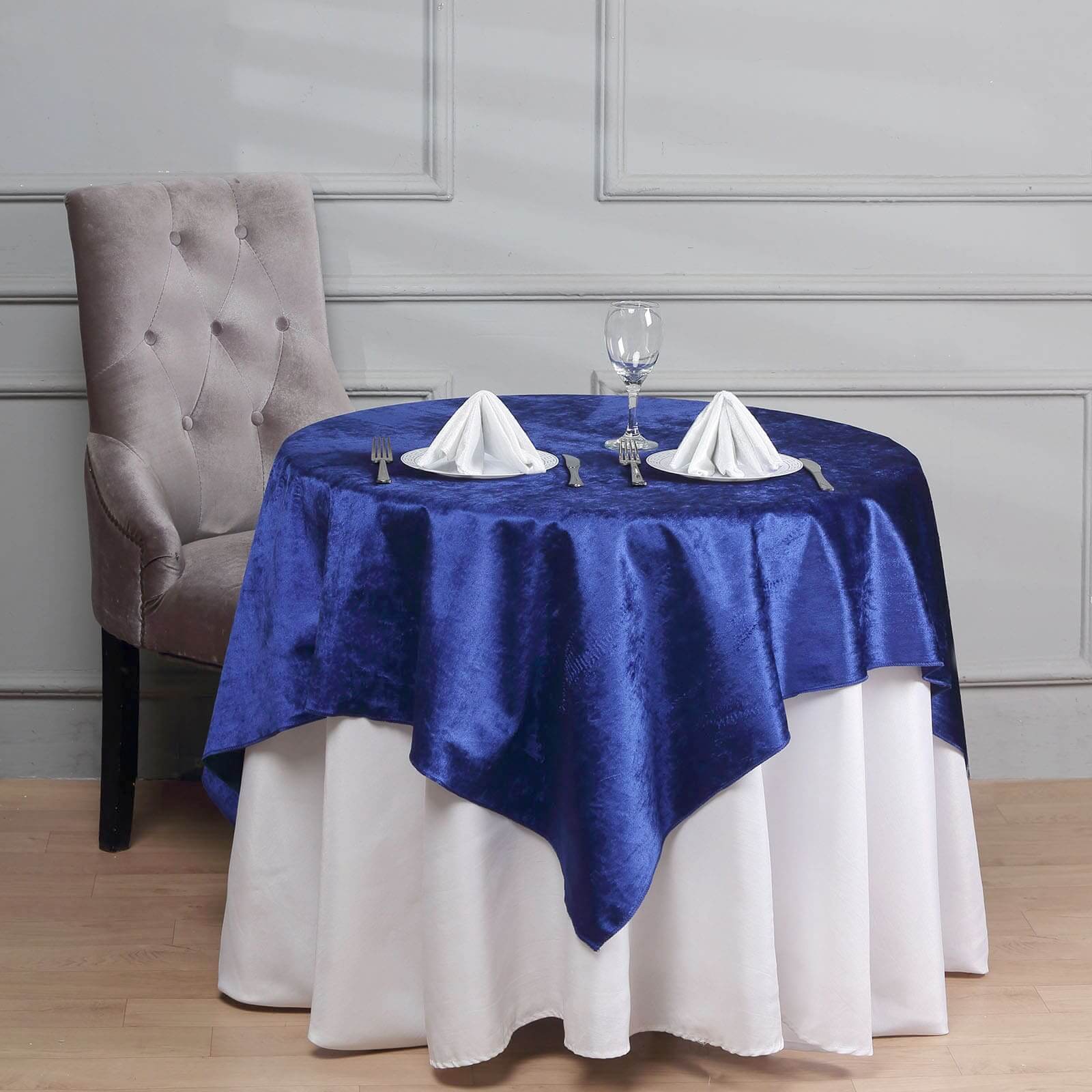 54x54 Royal Blue Seamless Premium Velvet Square Tablecloth, Reusable Linen