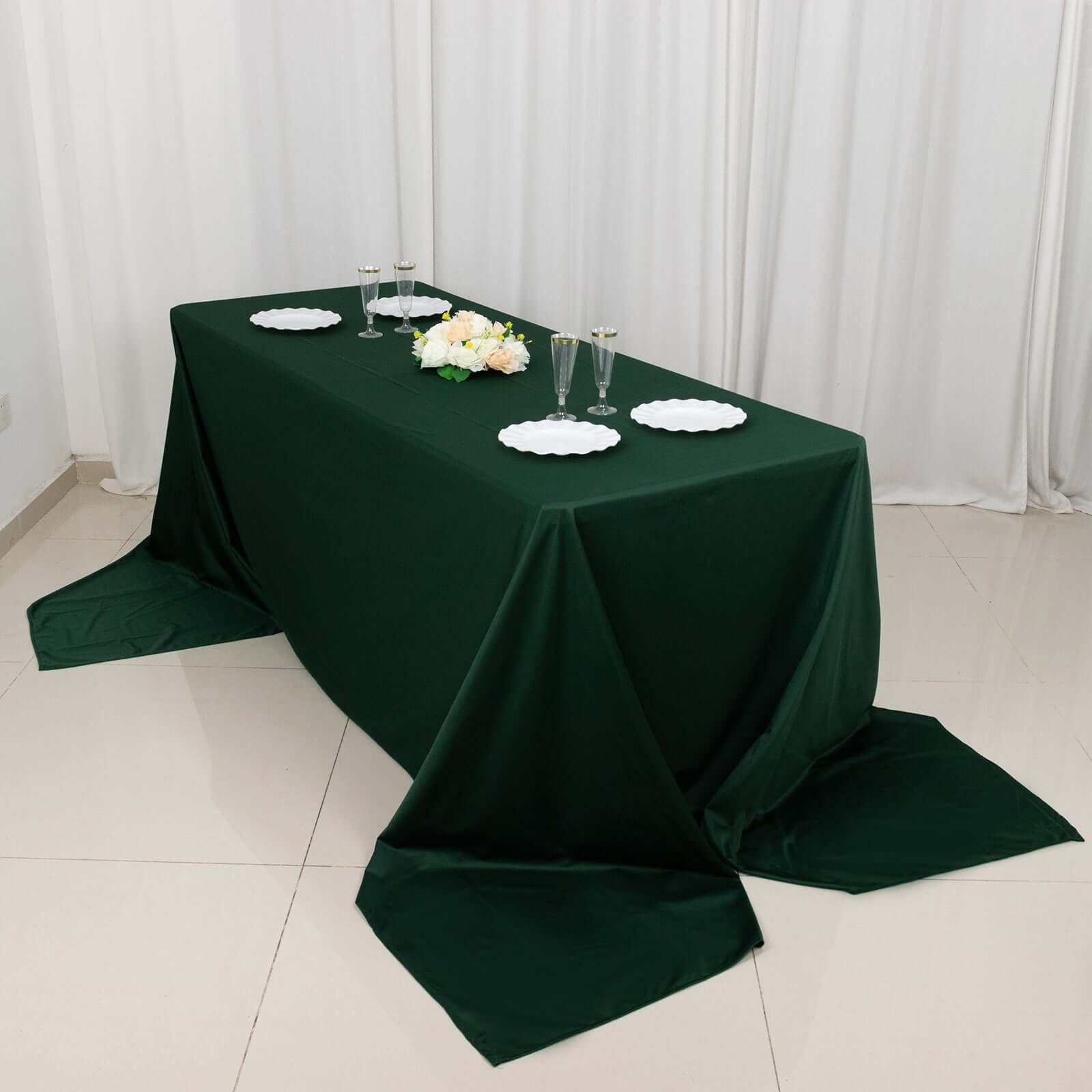 Premium Scuba Rectangular 90x156 Tablecloth Hunter Emerald Green - Wrinkle Free, Stain Resistant & Seamless Table Cover