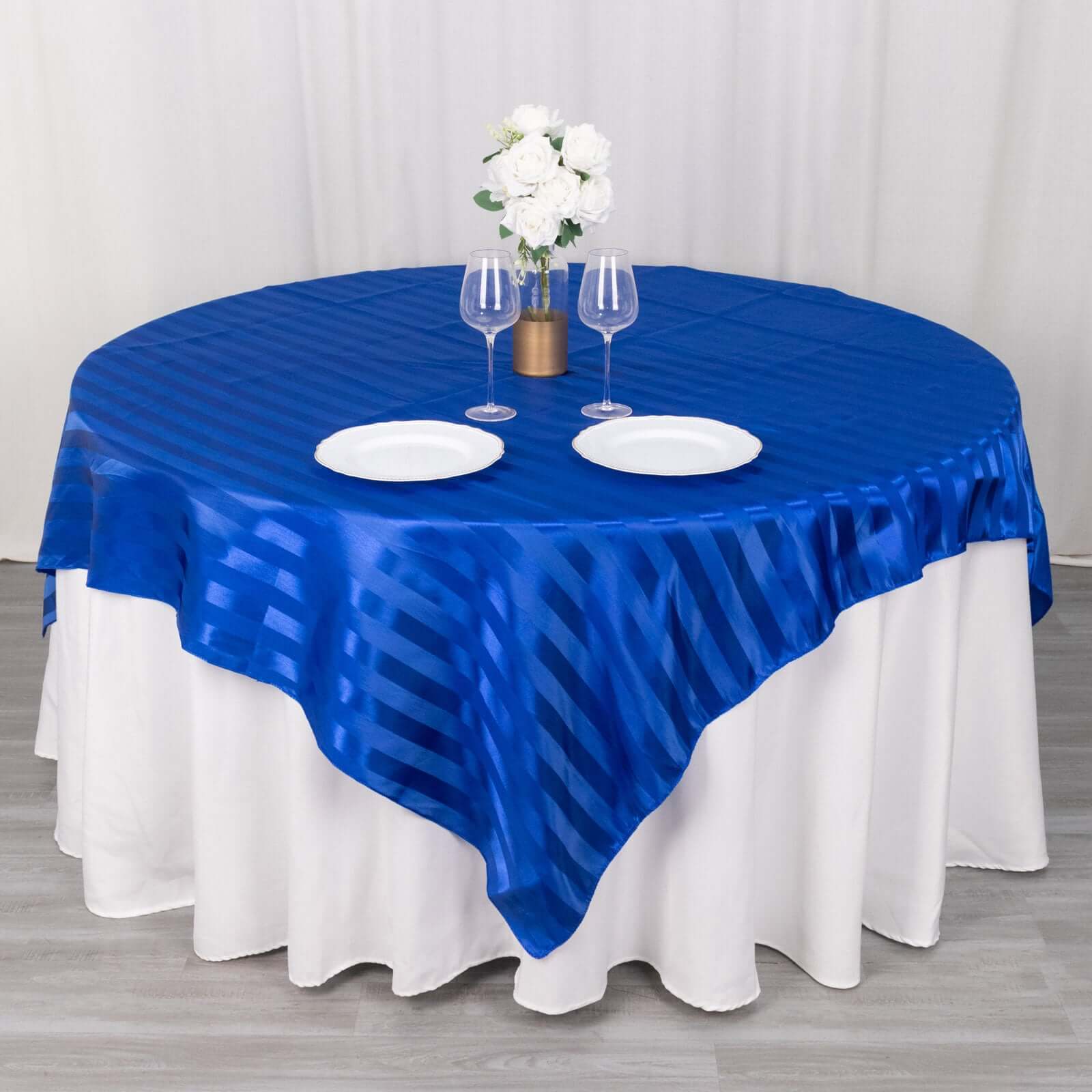 Satin 72x72 Table Overlay Square Tablecloth Royal Blue - Stripe Table Topper