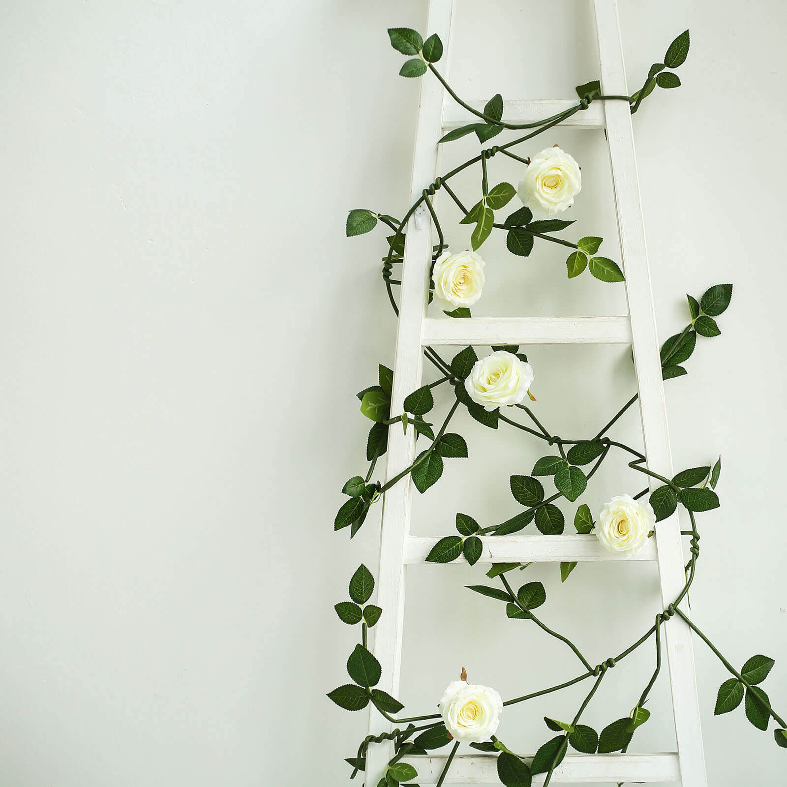 6ft Cream Real Touch Artificial Rose and Leaf Flower Garland Vine