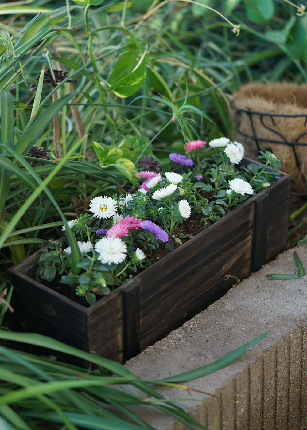 Rustic Wood Planter Box Smoked Brown - Perfect Natural Decor with Removable Plastic Liner for Table Displays 18x6