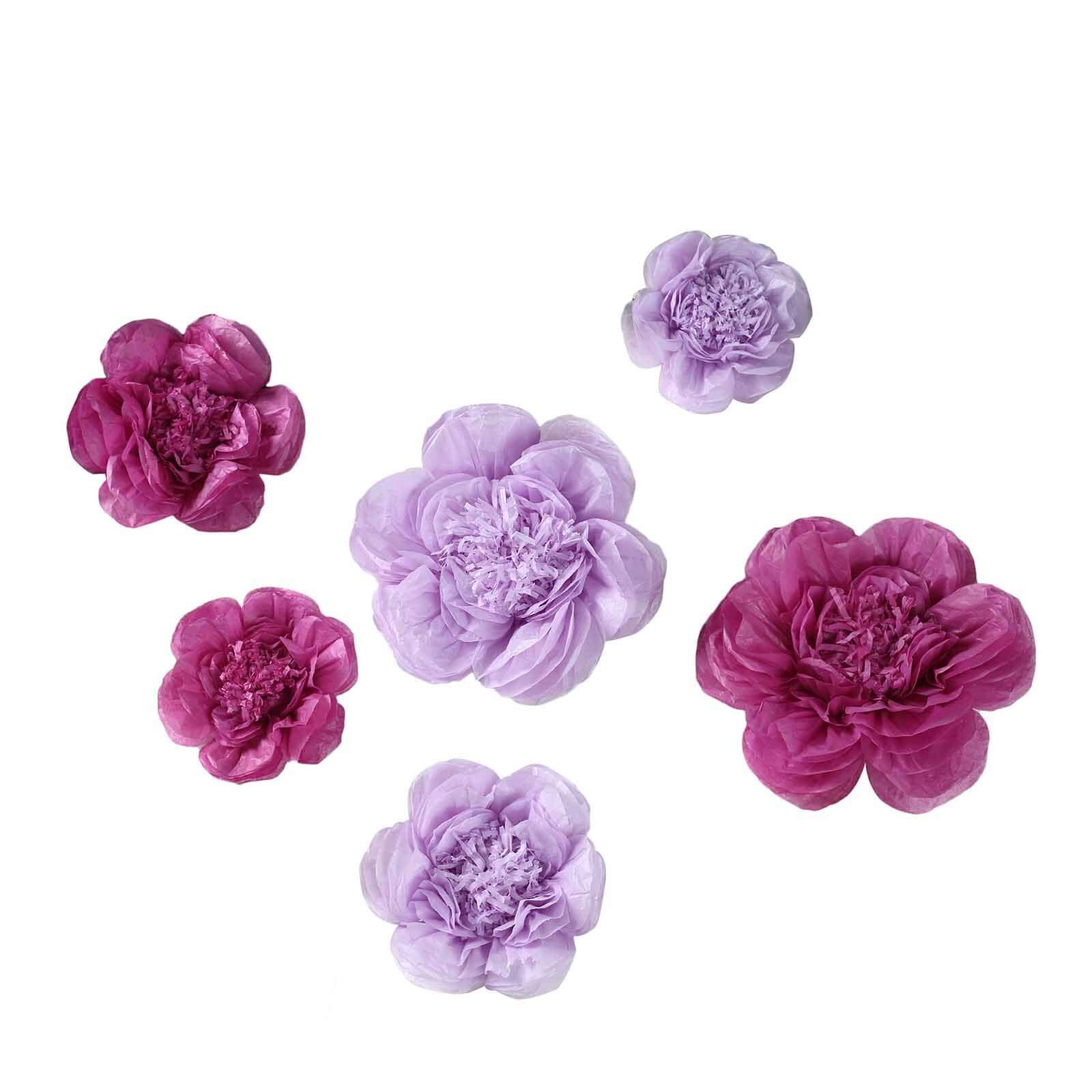 Set of 6 Lavender Eggplant Giant Peony 3D Paper Flowers Wall Decor - 12,16,20