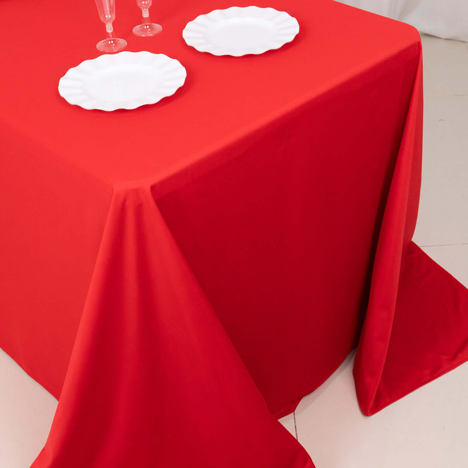 Premium Scuba Rectangular 90x132 Tablecloth Red - Wrinkle Free, Stain Resistant & Seamless Table Cover