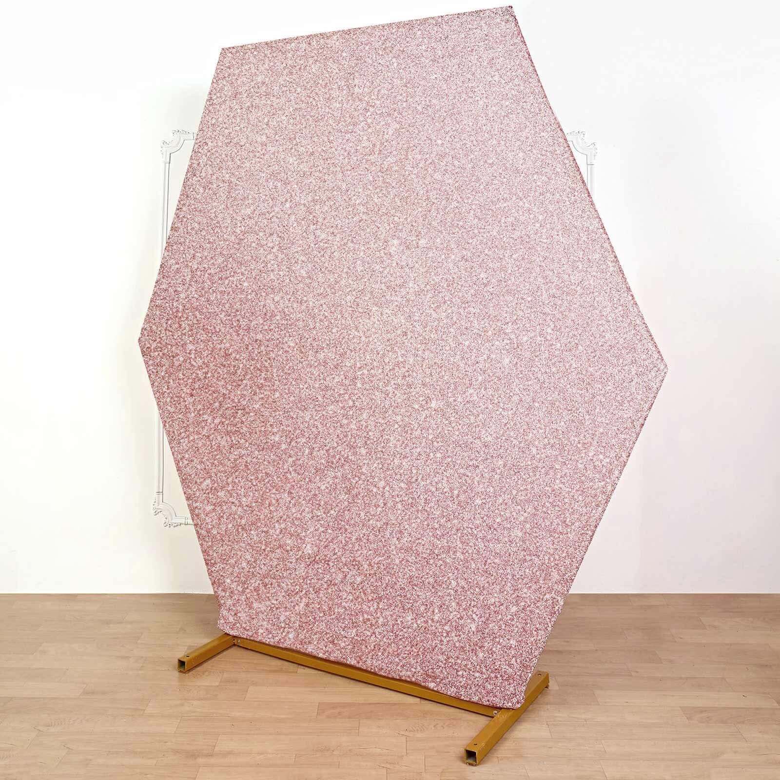 8ftx7ft Rose Gold Metallic Shimmer Tinsel Spandex Hexagon Wedding Arbor Cover, 2-Sided Backdrop