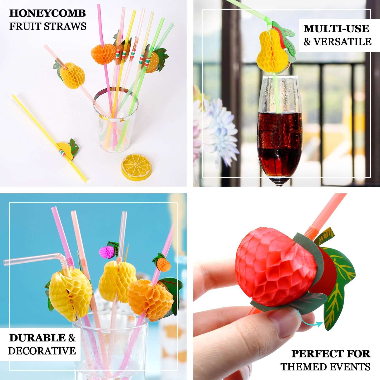 50-Pack Tropical Fruit Drinking Straws Multi-Colored - Disposable Straws for Summer Drinks 10