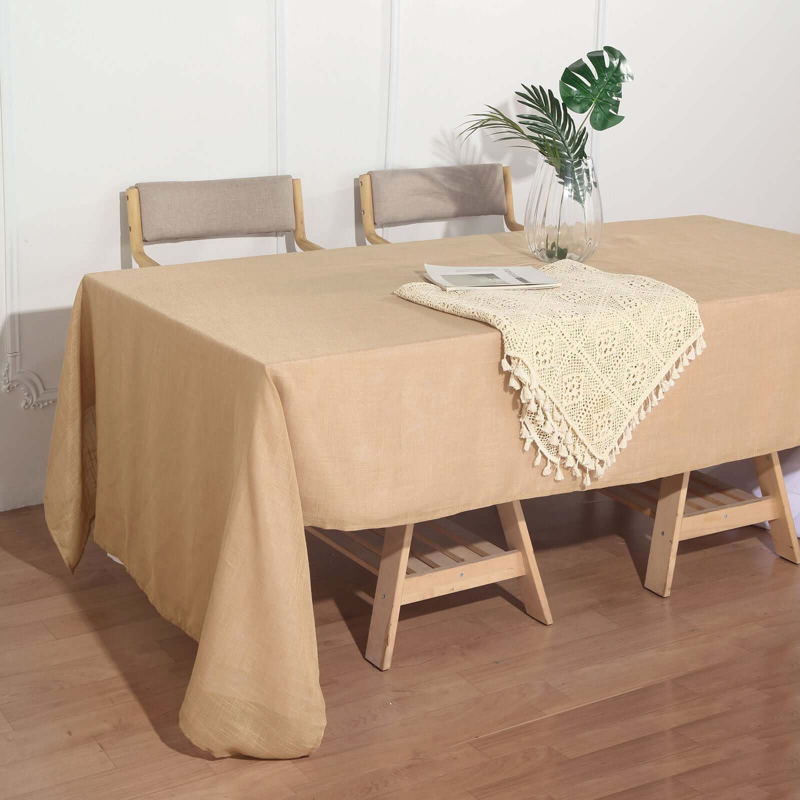 Faux Linen 60x126 Rectangular Tablecloth Natural - Slubby Textured & Wrinkle Resistant for Weddings and Special Events