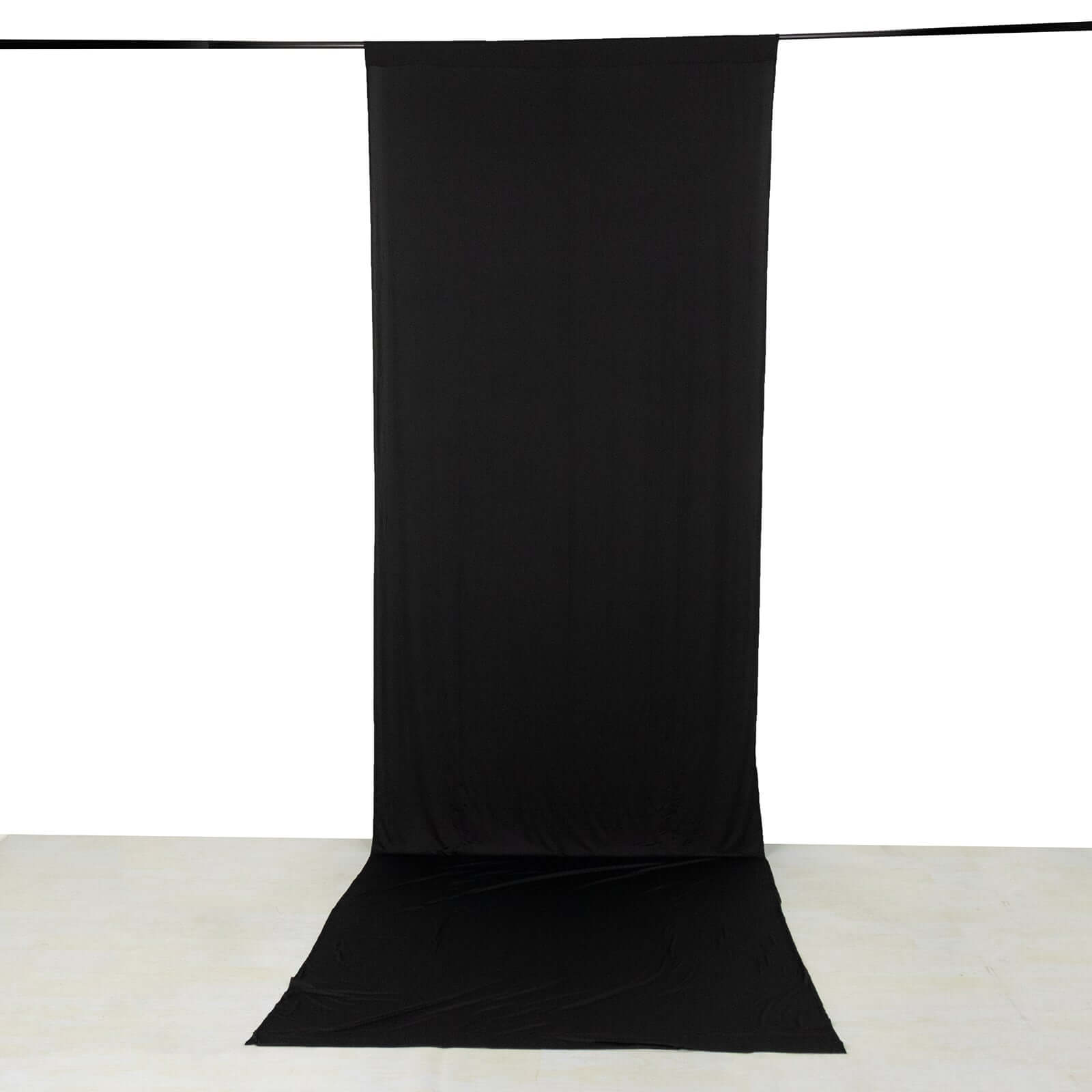 Black 4-Way Stretch Spandex Event Curtain Drapes, Wrinkle Free Backdrop Event Panel with Rod Pockets - 5ftx16ft