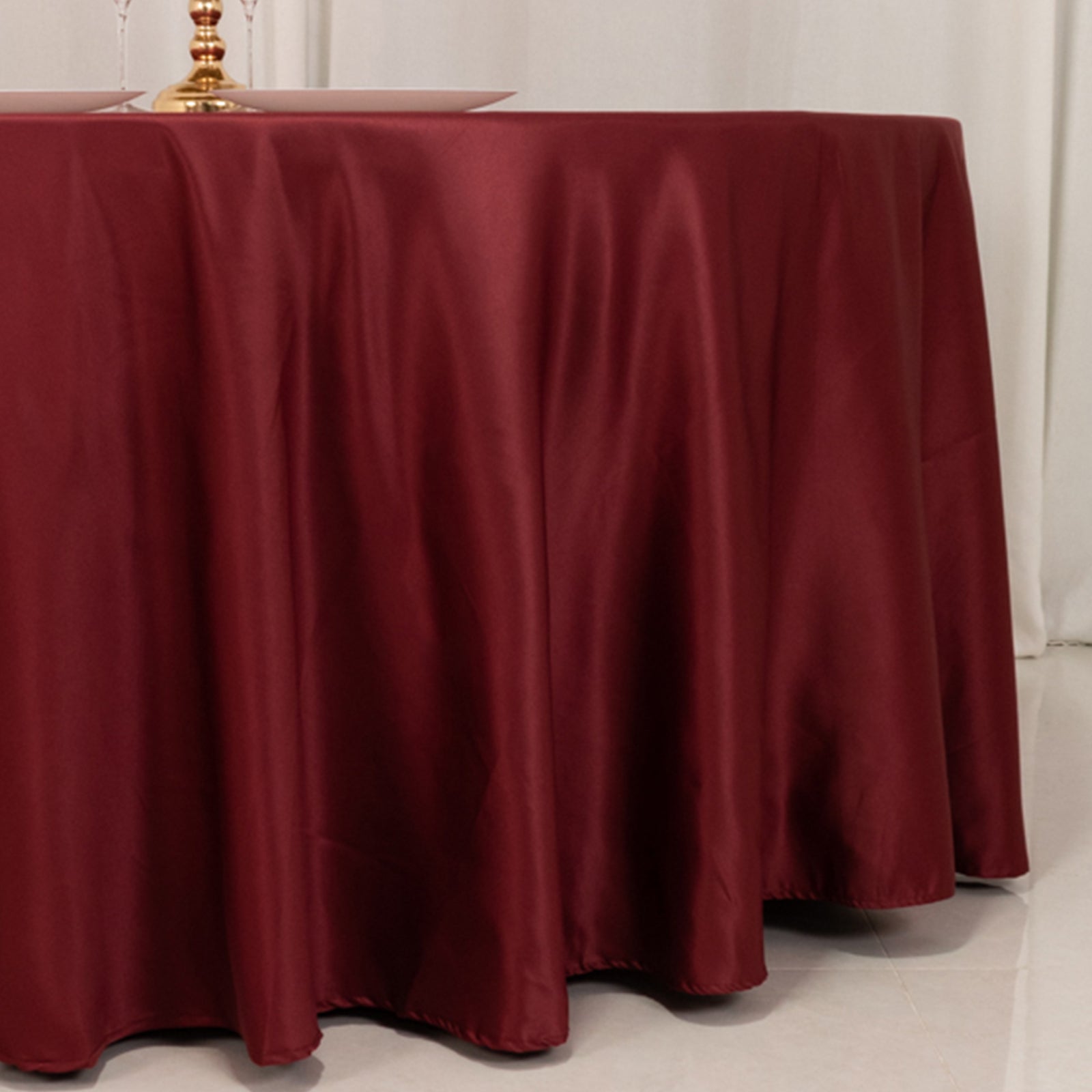 Lamour Satin 120 Round Tablecloth Burgundy - Seamless Table Cover with Soft Tempered Sheen