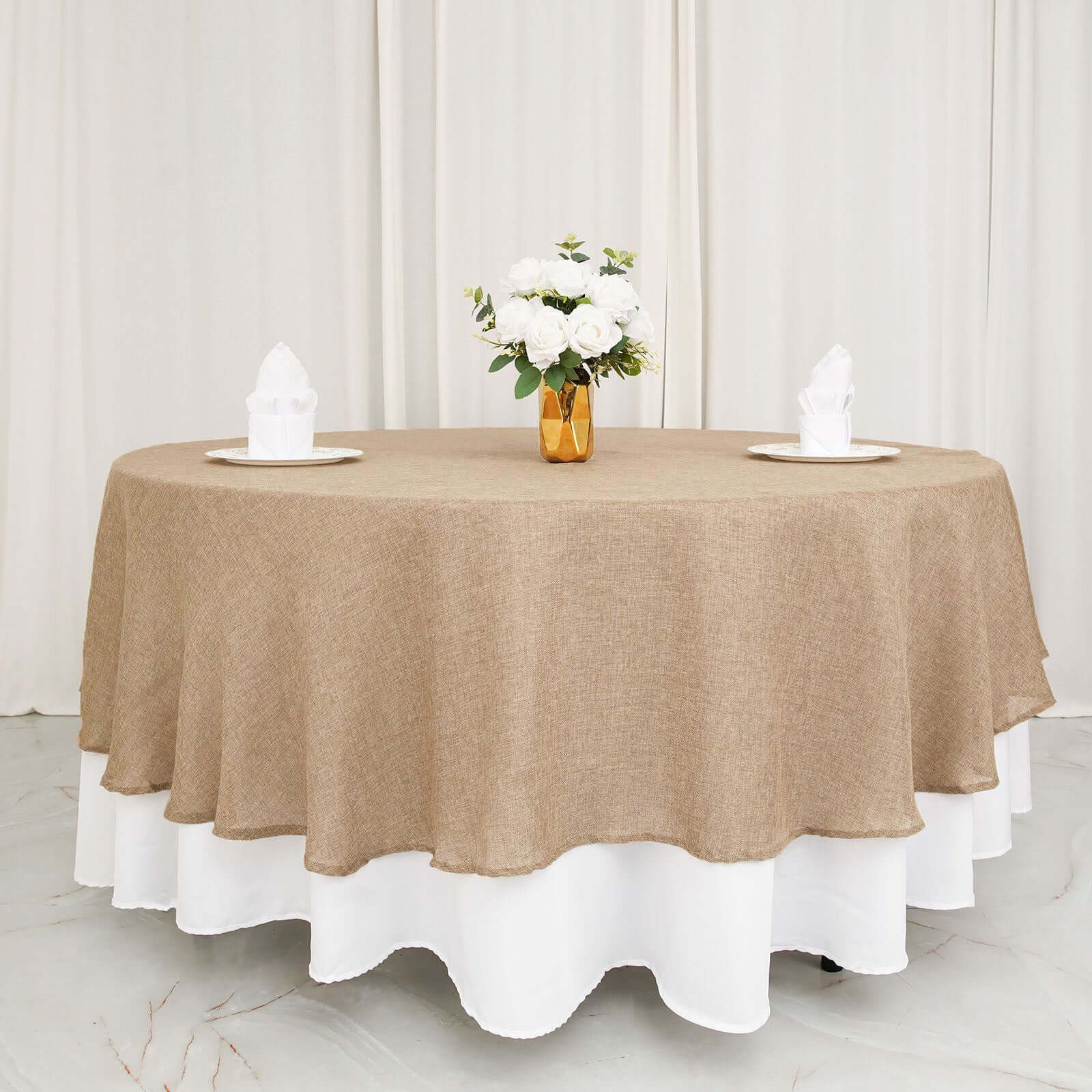 Faux Burlap Jute 90 Round Tablecloth Natural - Rustic Event Table Linen