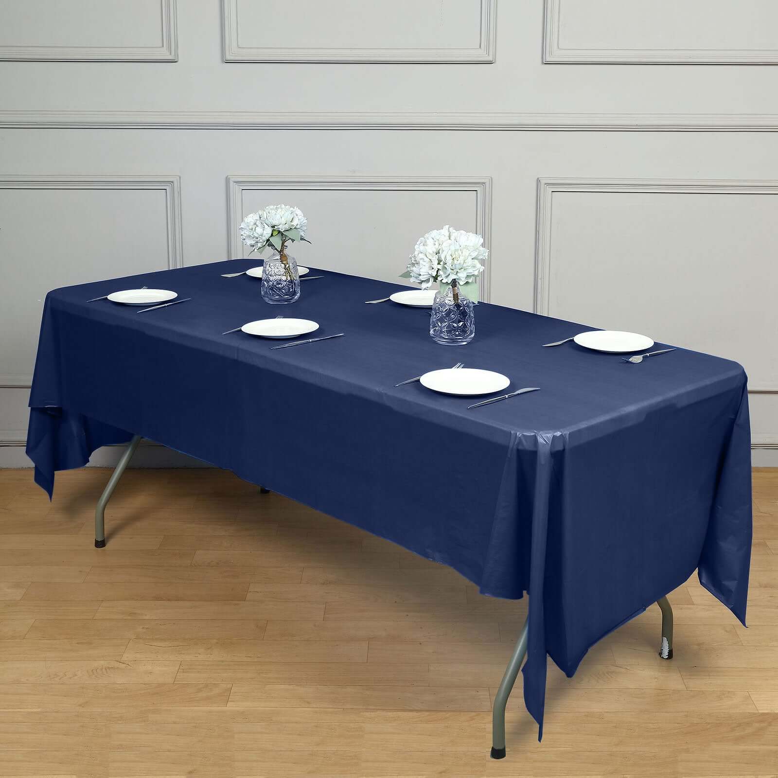5-Pack Plastic Table Covers Navy Blue Rectangle - Reliable PVC Disposable Covers for Gatherings 54x108