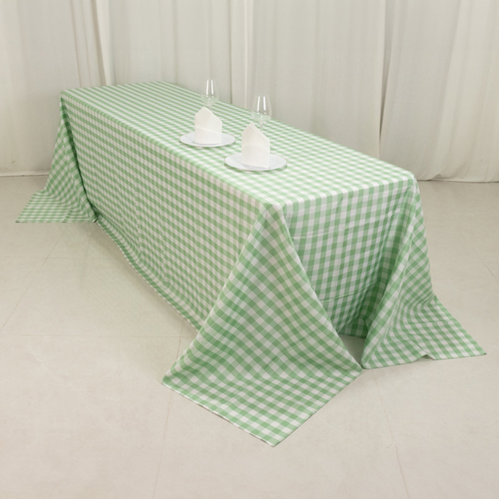 Polyester 90x156 Rectangle Tablecloth White/Sage Green - Seamless Checkered Buffalo Plaid Table Cover