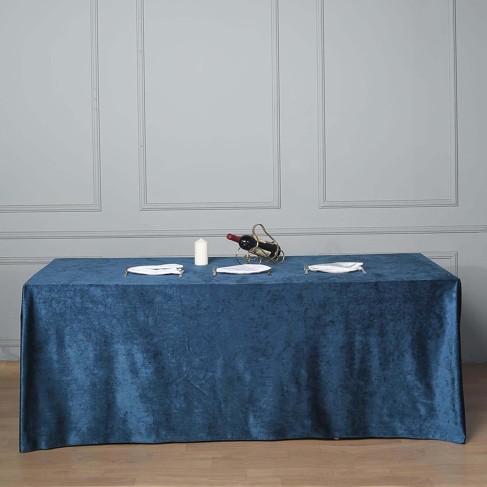 Premium Velvet 90x156 Rectangle Tablecloth Hunter Navy Blue - Reusable Soft & Seamless Table Cover