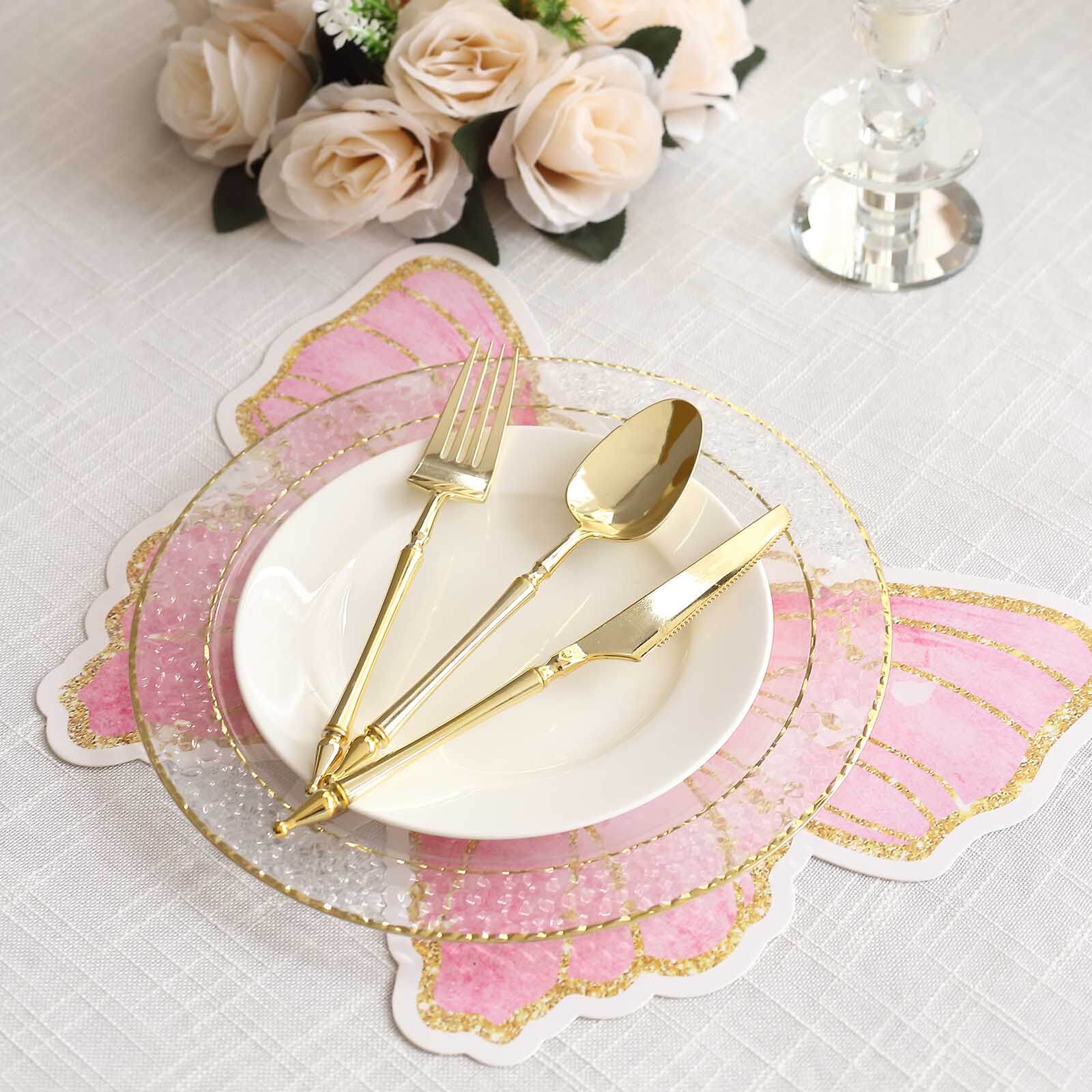 10-Pack Disposable Table Placemats with Pink Butterfly Design & Gold Glitters - 400GSM Cardboard Placemats for Kids' Parties, Baby Showers & Celebrations 14