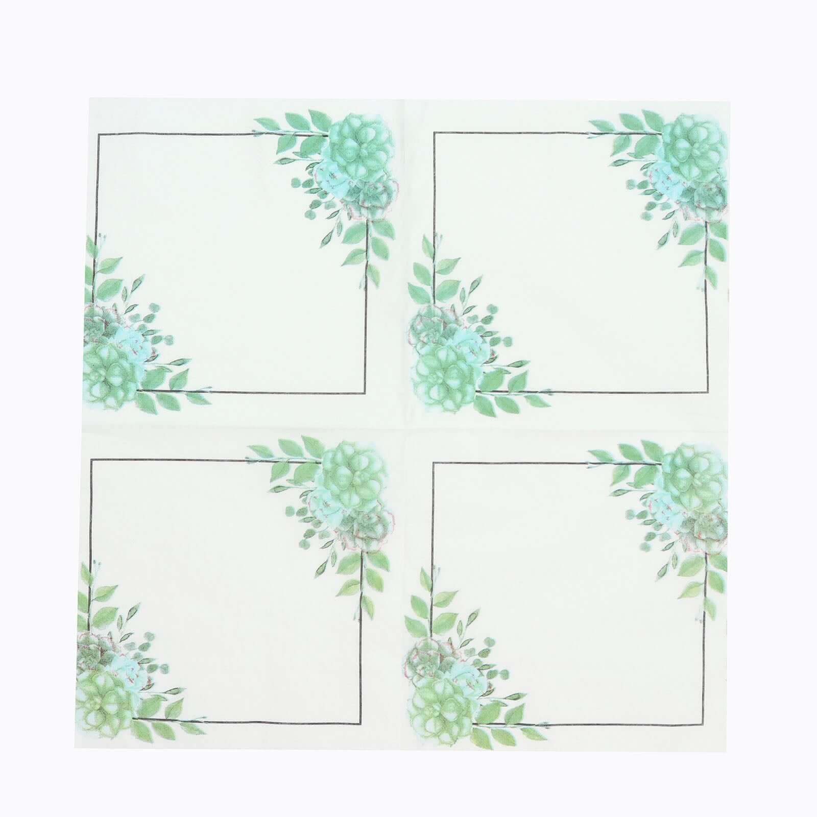 20-Pack Paper Dinner Napkins with Floral Design White/Green - Disposable 2 Ply Beverage Napkins 13x13