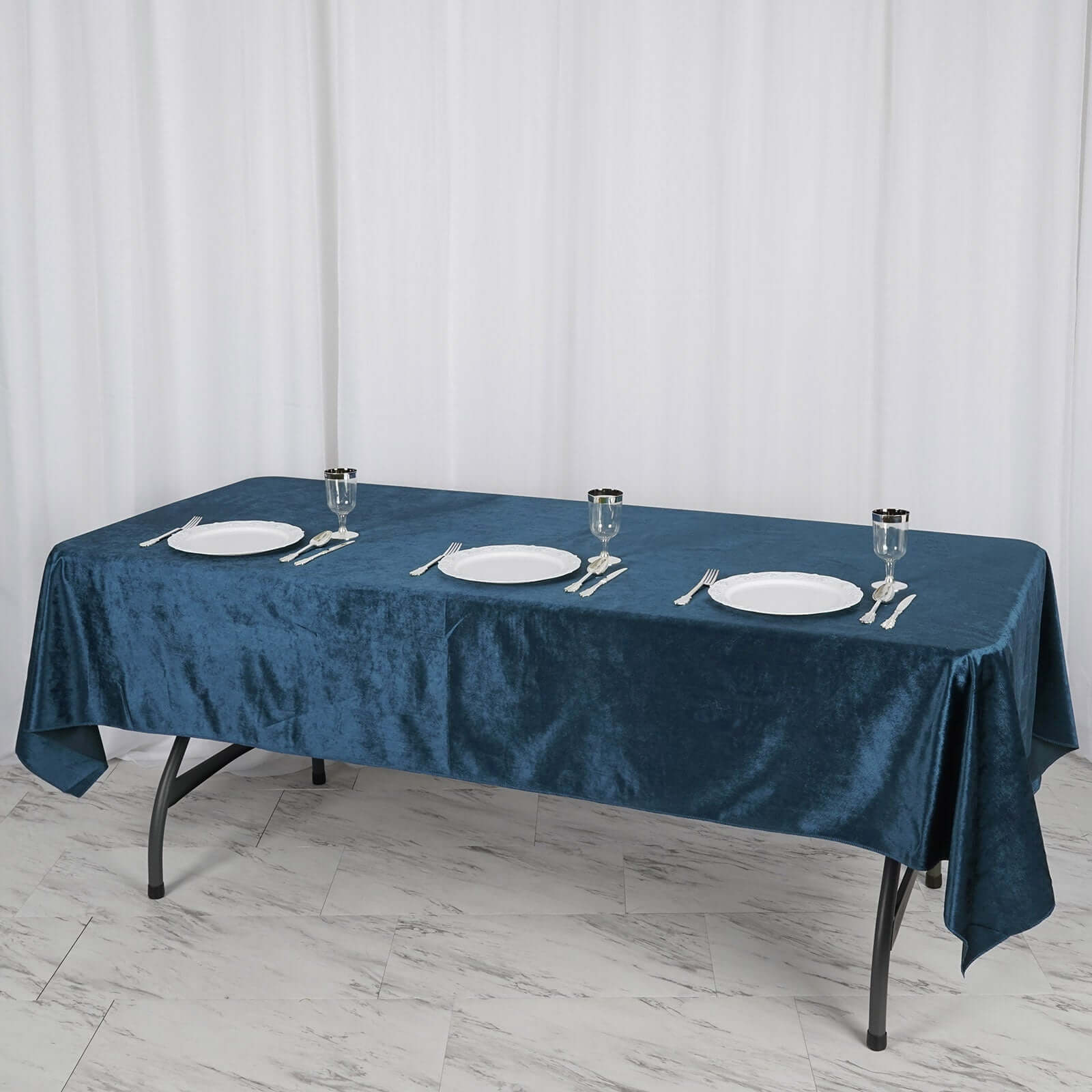 Premium Velvet 60x102 Rectangle Tablecloth Navy Blue - Reusable & Soft Table Cover