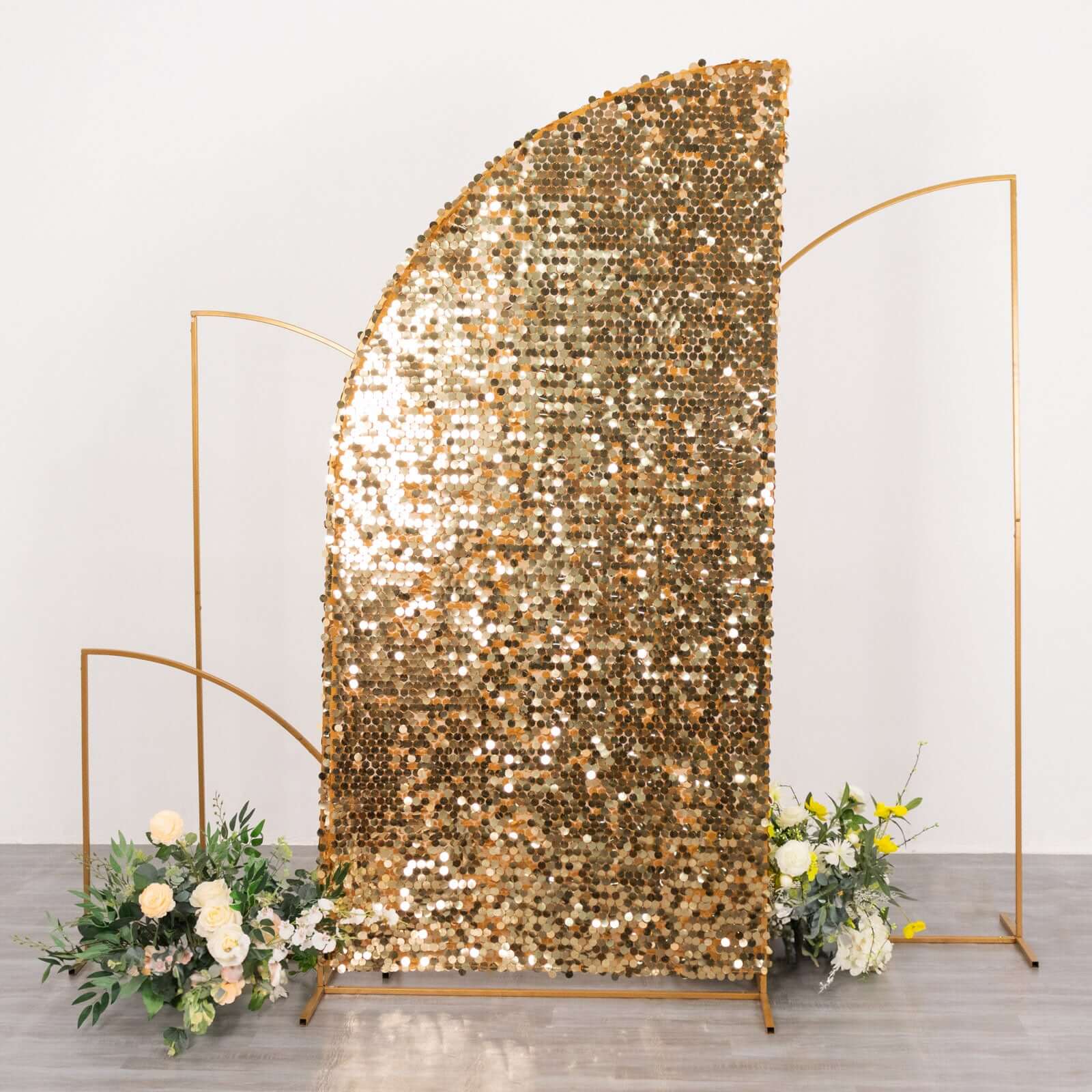 7ft Gold Double Sided Big Payette Sequin Chiara Wedding Arch Cover For Half Moon Backdrop Stand