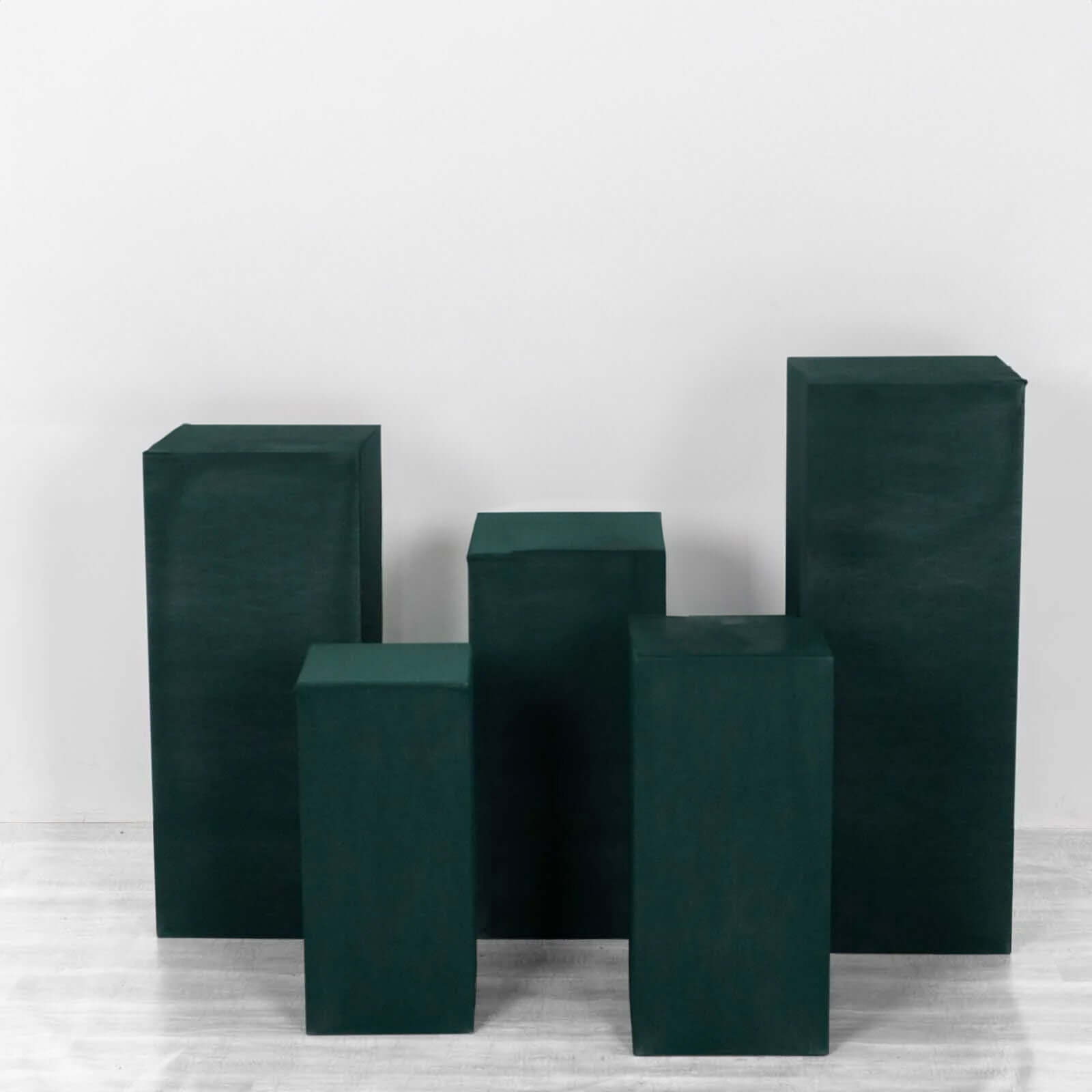 Set of 5 Hunter Emerald Green Spandex Rectangle Pedestal Stand Covers, Stretchable Pillar Prop Covers - 160 GSM