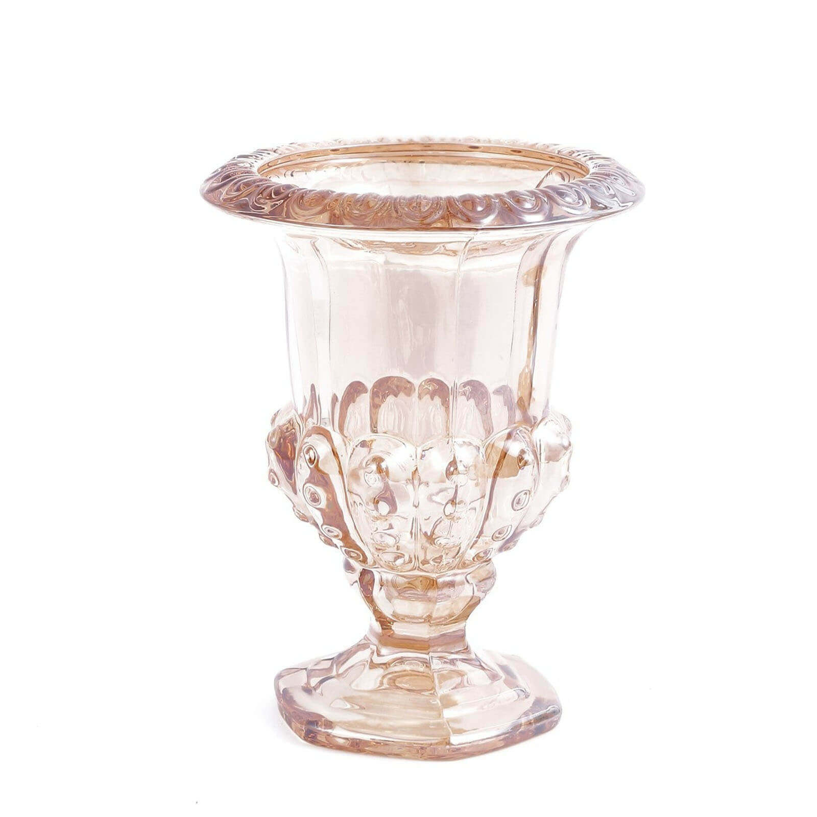 2-Pack Glass Mini Pedestal Flower Vases in Classic Roman Urn Style Amber Gold - Sophisticated Wedding Table Centerpieces 8