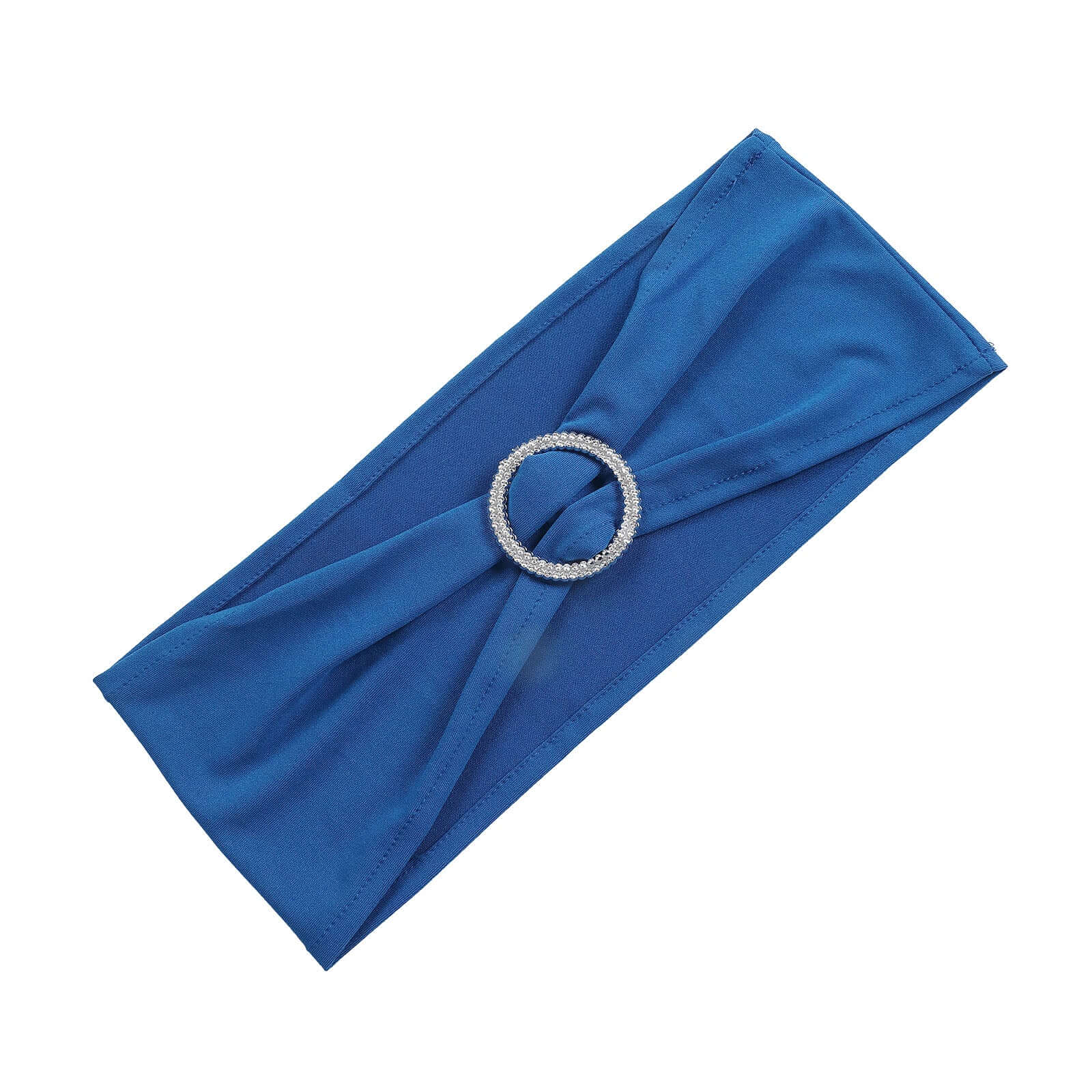 5 Pack Stretch Spandex Chair Sashes Royal Blue - Reusable Chair Bands with Silver Diamond Ring Slide Buckle 5x14