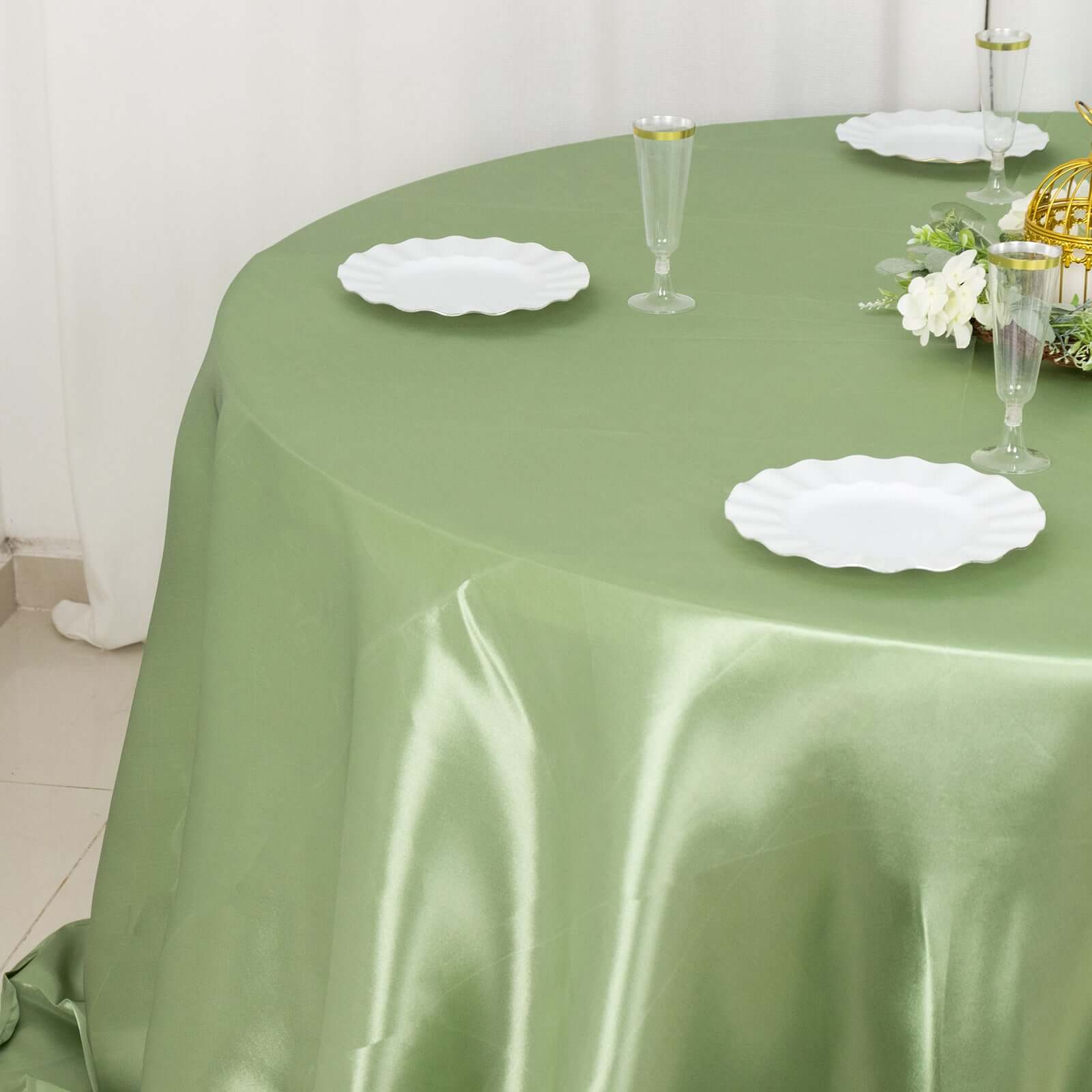 Satin 132 Round Tablecloth Sage Green - Stylish Seamless Table Cover