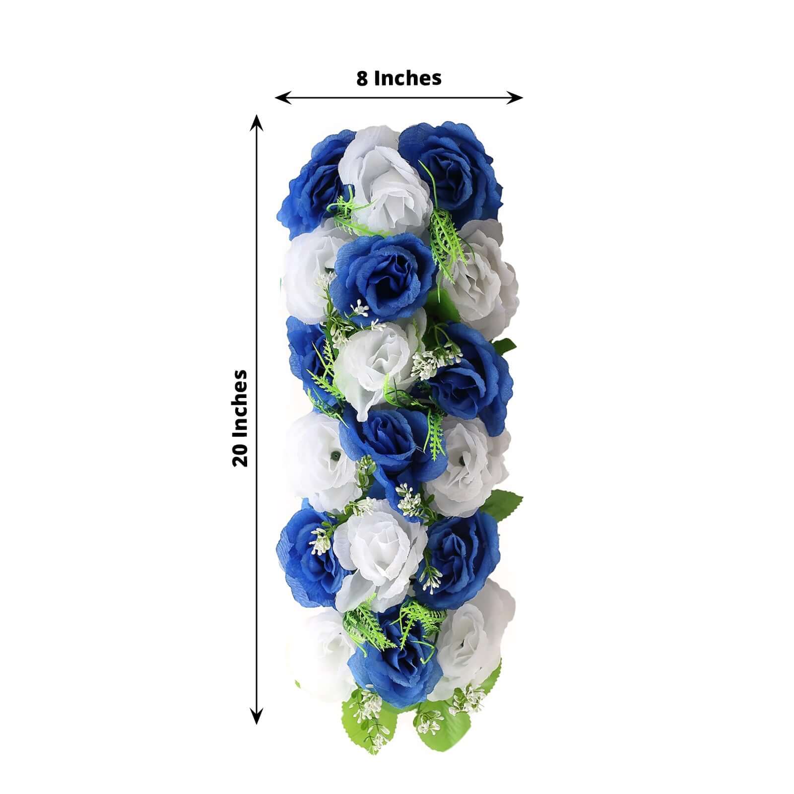 6 Pack White Royal Blue Silk Rose Flower Panel Table Runner, Artificial Floral Arrangements Wedding Table Centerpiece - 20x8