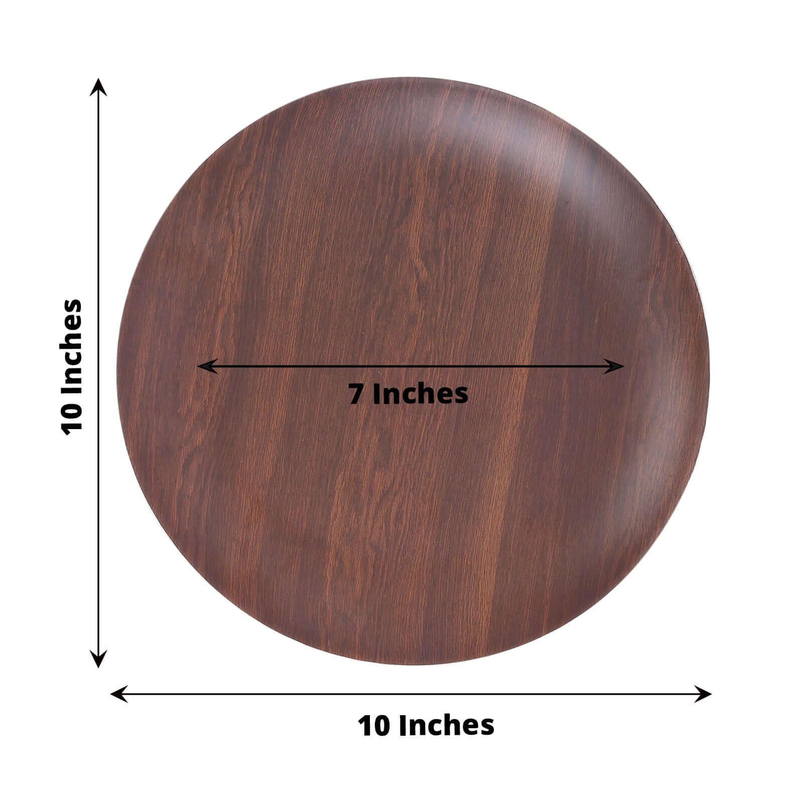 Pack of 6 Melamine 10 Round Dinner Plates in Brown Wood Grain Print - Disposable Shatterproof Party Plates for Rustic Farmhouse-Inspired Table Decor